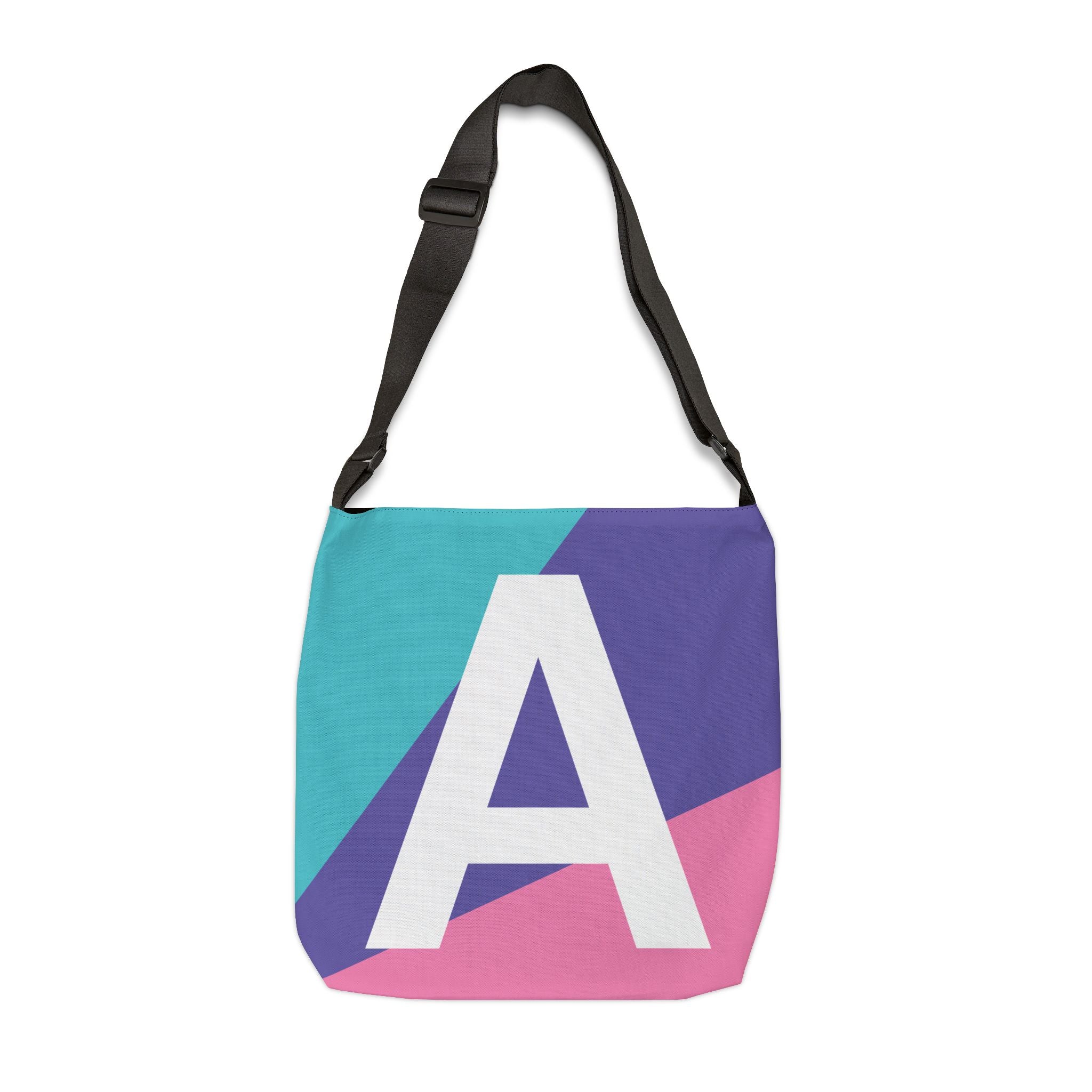 Initial Letter 'A' Colorblock Adjustable Tote Bag — Monogram Alphabet Shoulder Bag