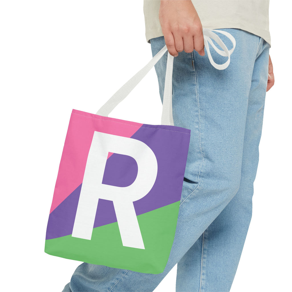 Monogram 'R' Colorblock Tote Bag — Personalized Initial R Shoulder Tote