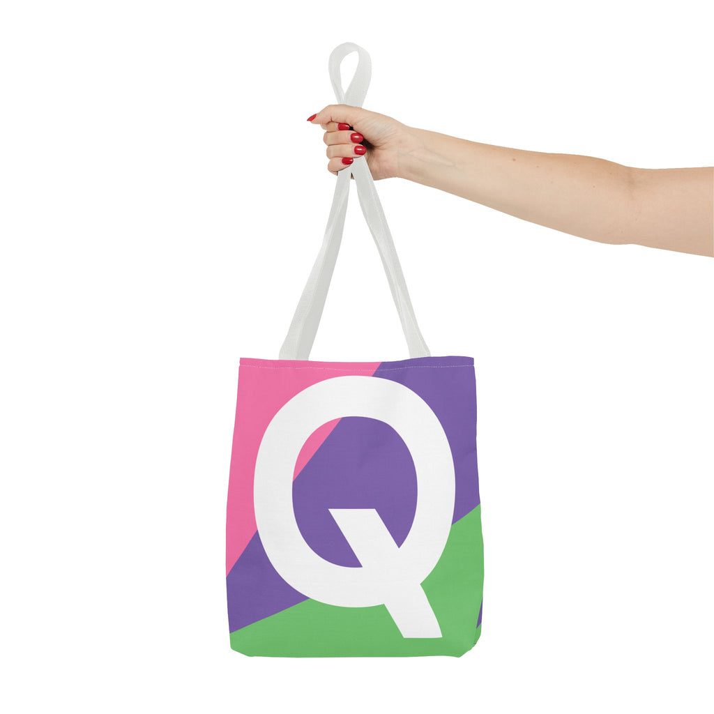 Monogram 'Q' Colorblock Tote Bag — Personalized Initial Q Shoulder Tote