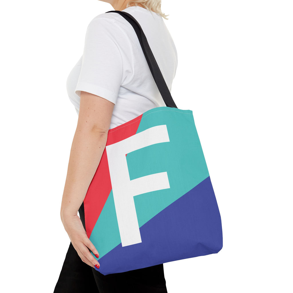 Monogram 'F' Colorblock Tote Bag — Personalized Initial F Shoulder Tote