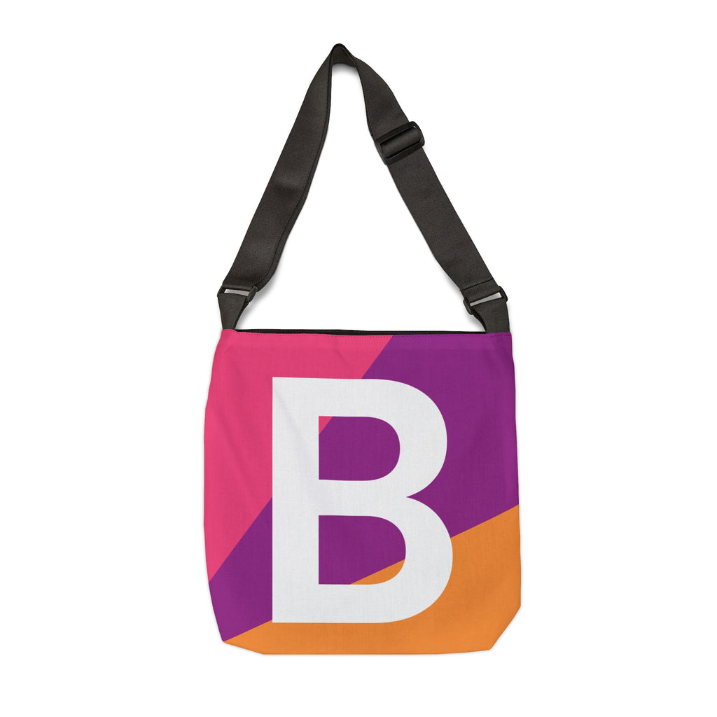 Initial Letter 'B' Colorblock Adjustable Tote Bag — Monogram Alphabet Shoulder Bag