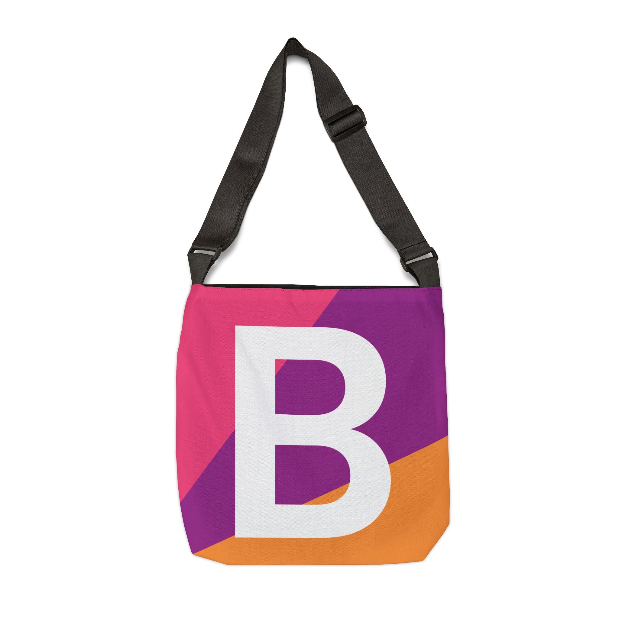 Initial Letter 'B' Colorblock Adjustable Tote Bag — Monogram Alphabet Shoulder Bag