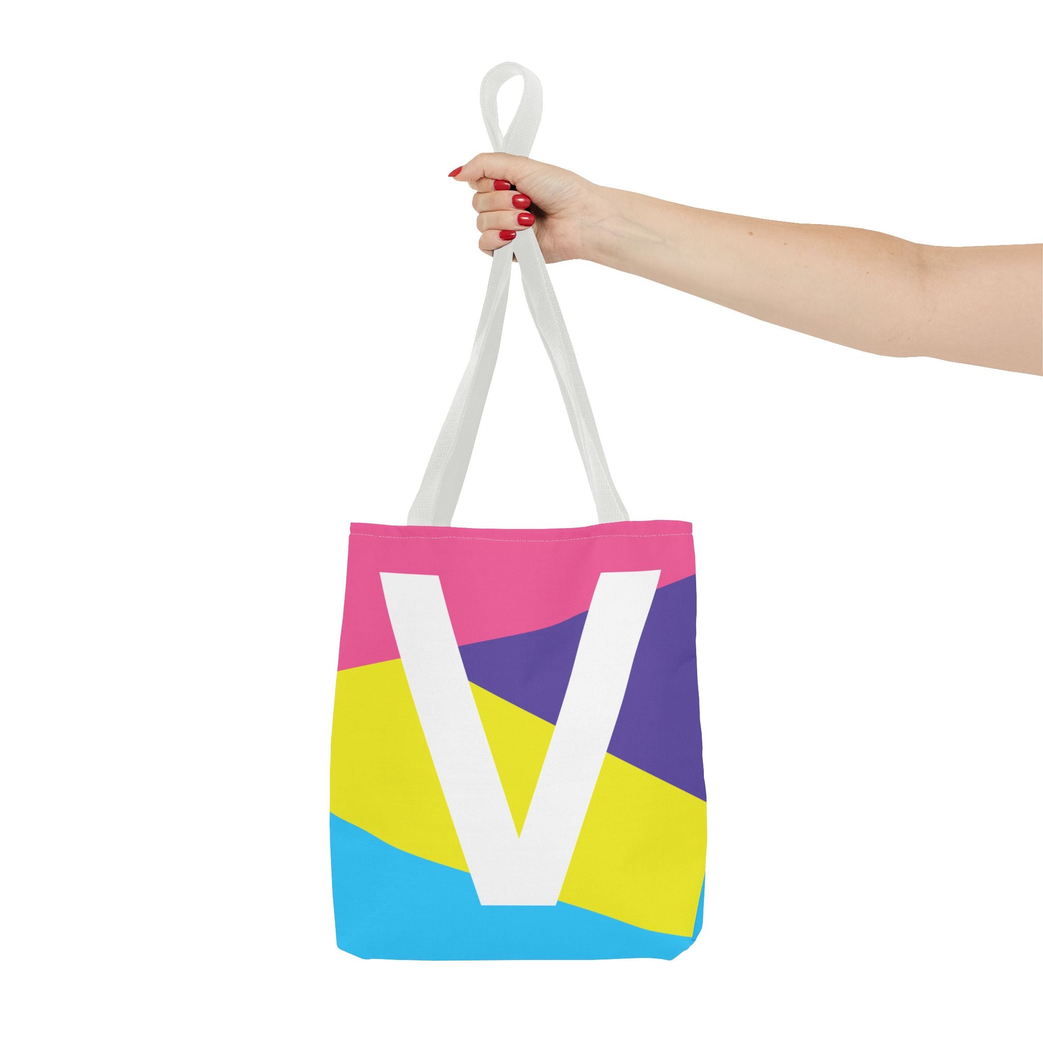 Monogram 'V' Colorblock Tote Bag — Personalized Initial V Shoulder Tote