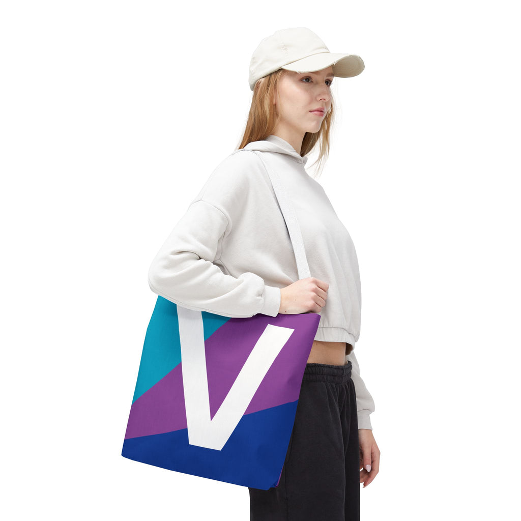 Monogram 'V' Colorblock Tote Bag — Personalized Initial V Shoulder Tote