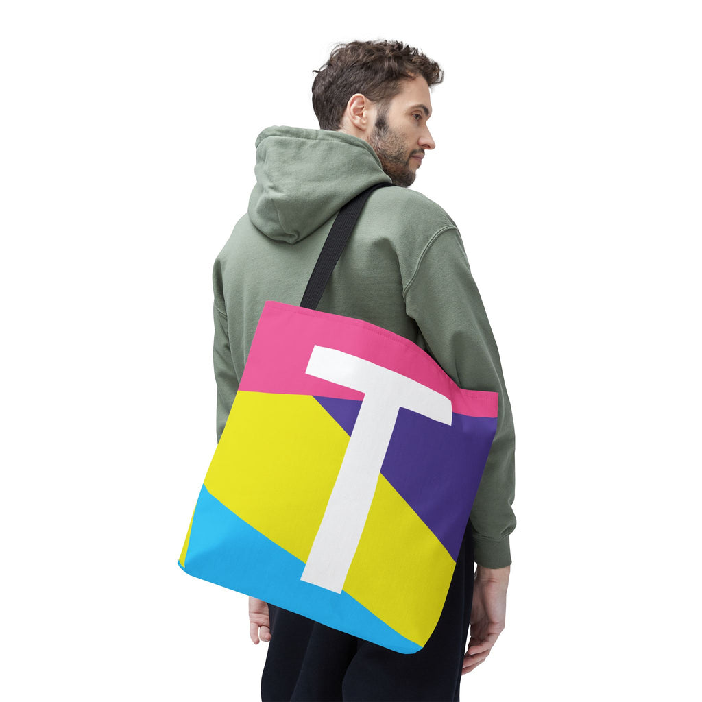 Monogram 'T' Colorblock Tote Bag — Personalized Initial T Shoulder Tote
