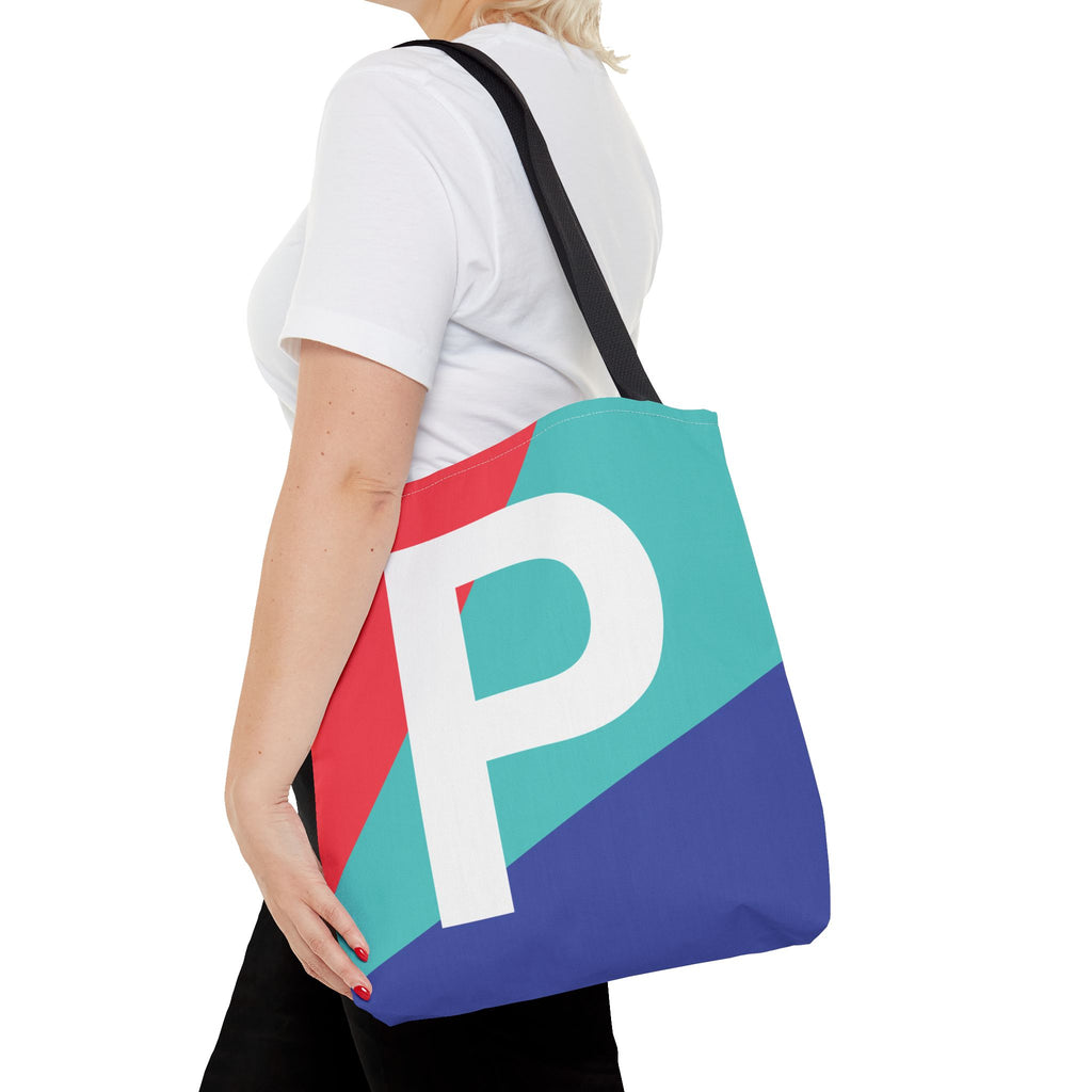 Monogram 'P' Colorblock Tote Bag — Personalized Initial P Shoulder Tote