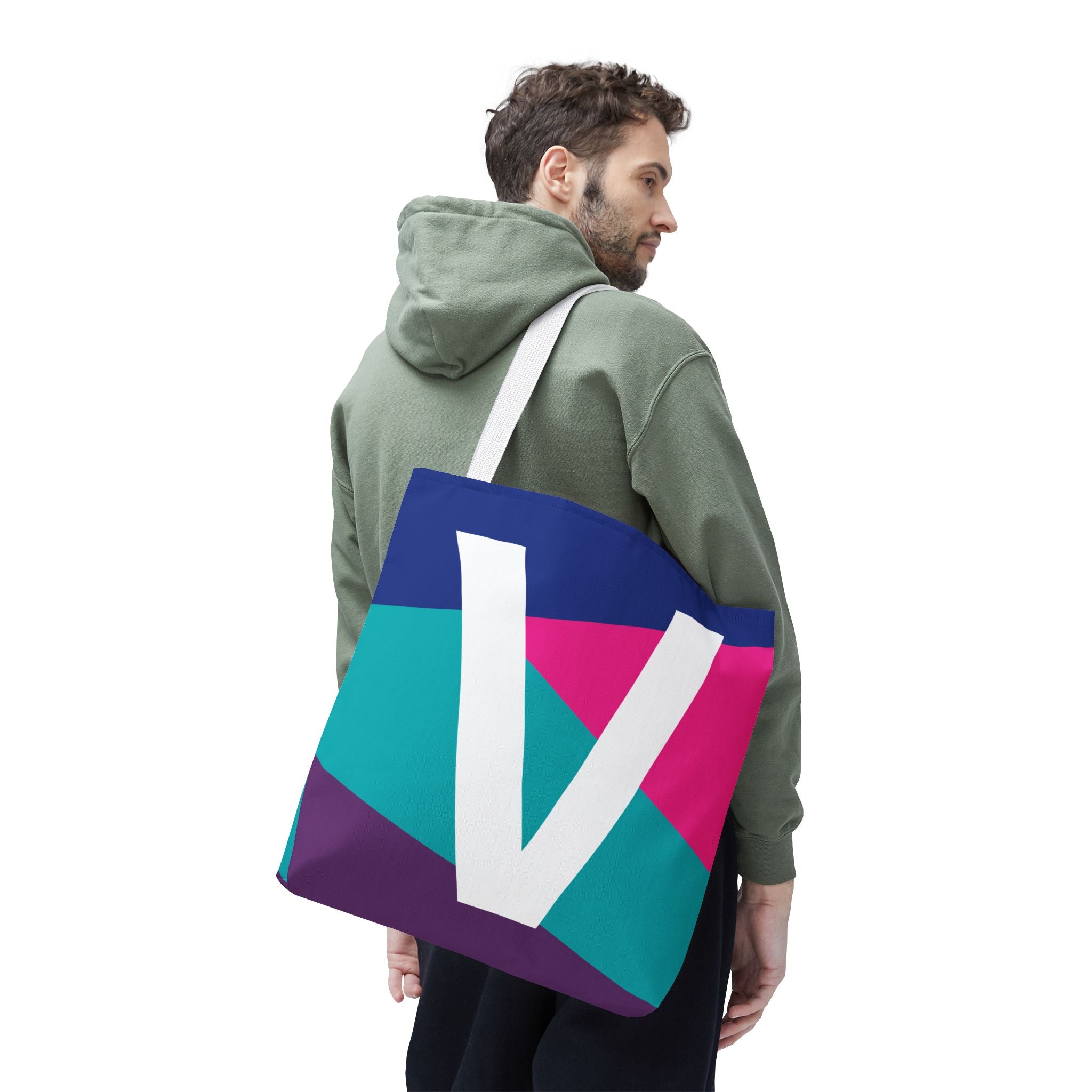 Monogram 'V' Colorblock Tote Bag — Personalized Initial V Shoulder Tote