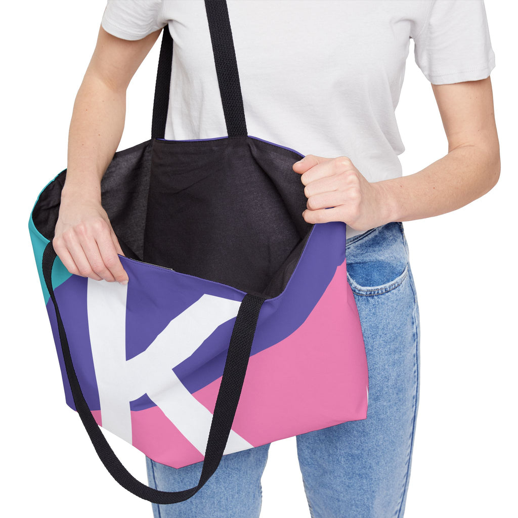 Personalized 'K' Colorblock Tote Bag — Monogram Weekender Tote