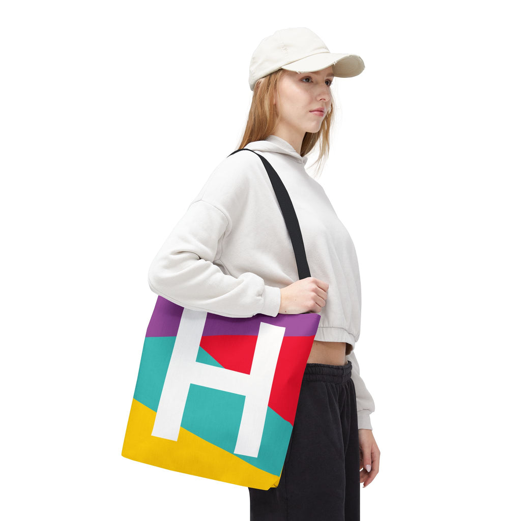 Monogram 'H' Colorblock Tote Bag — Personalized Initial H Shoulder Tote