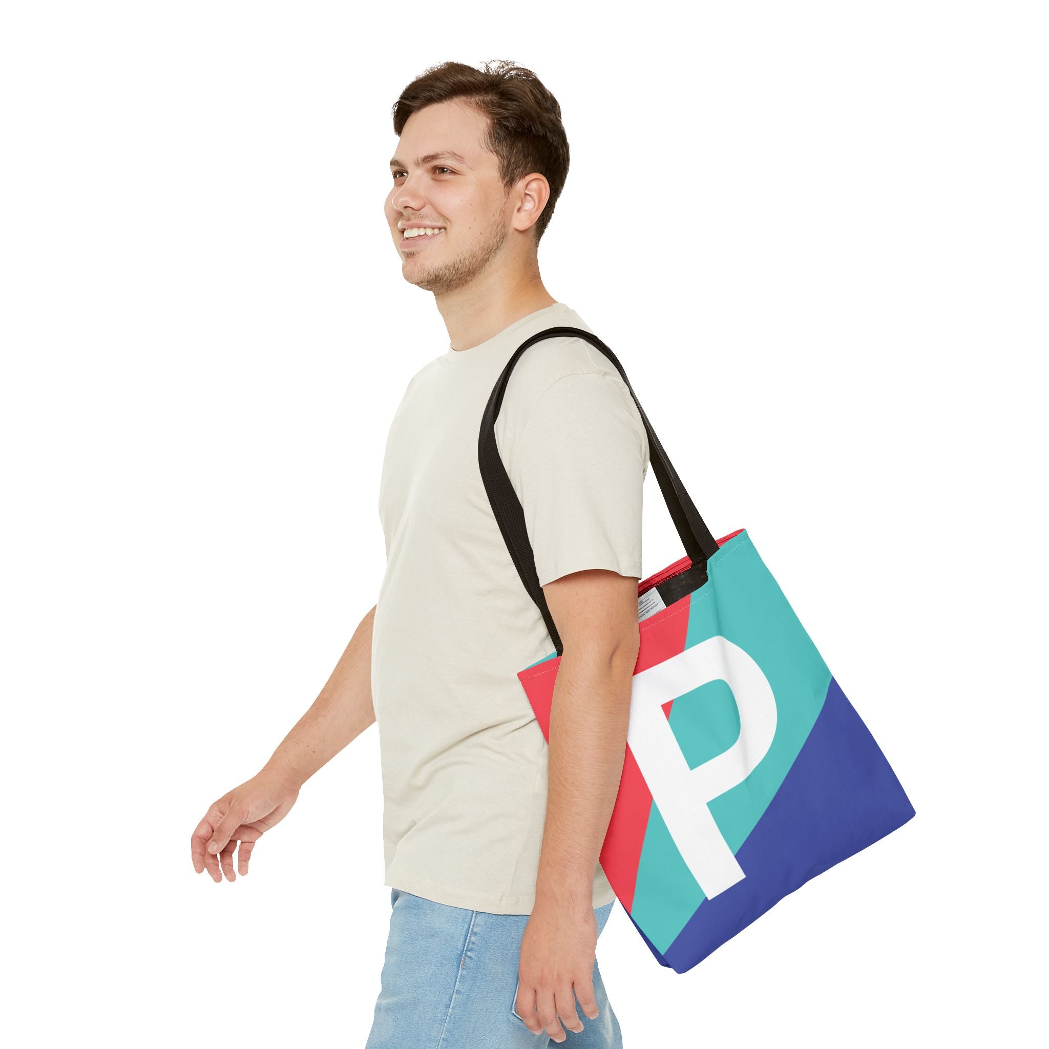 Monogram 'P' Colorblock Tote Bag — Personalized Initial P Shoulder Tote
