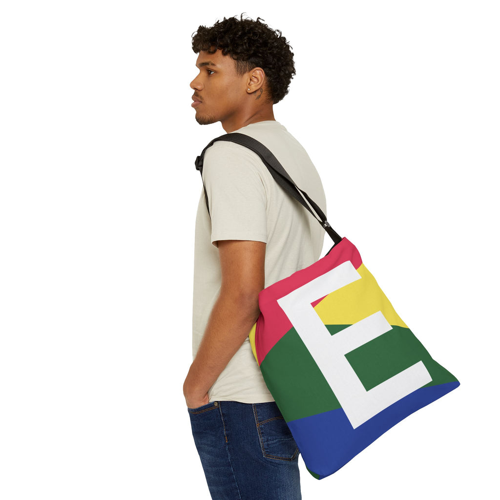 Initial Letter 'E' Colorblock Adjustable Tote Bag — Monogram Alphabet Shoulder Bag