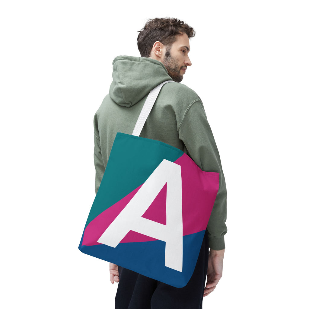 Monogram 'A' Colorblock Tote Bag — Personalized Initial A Shoulder Tote
