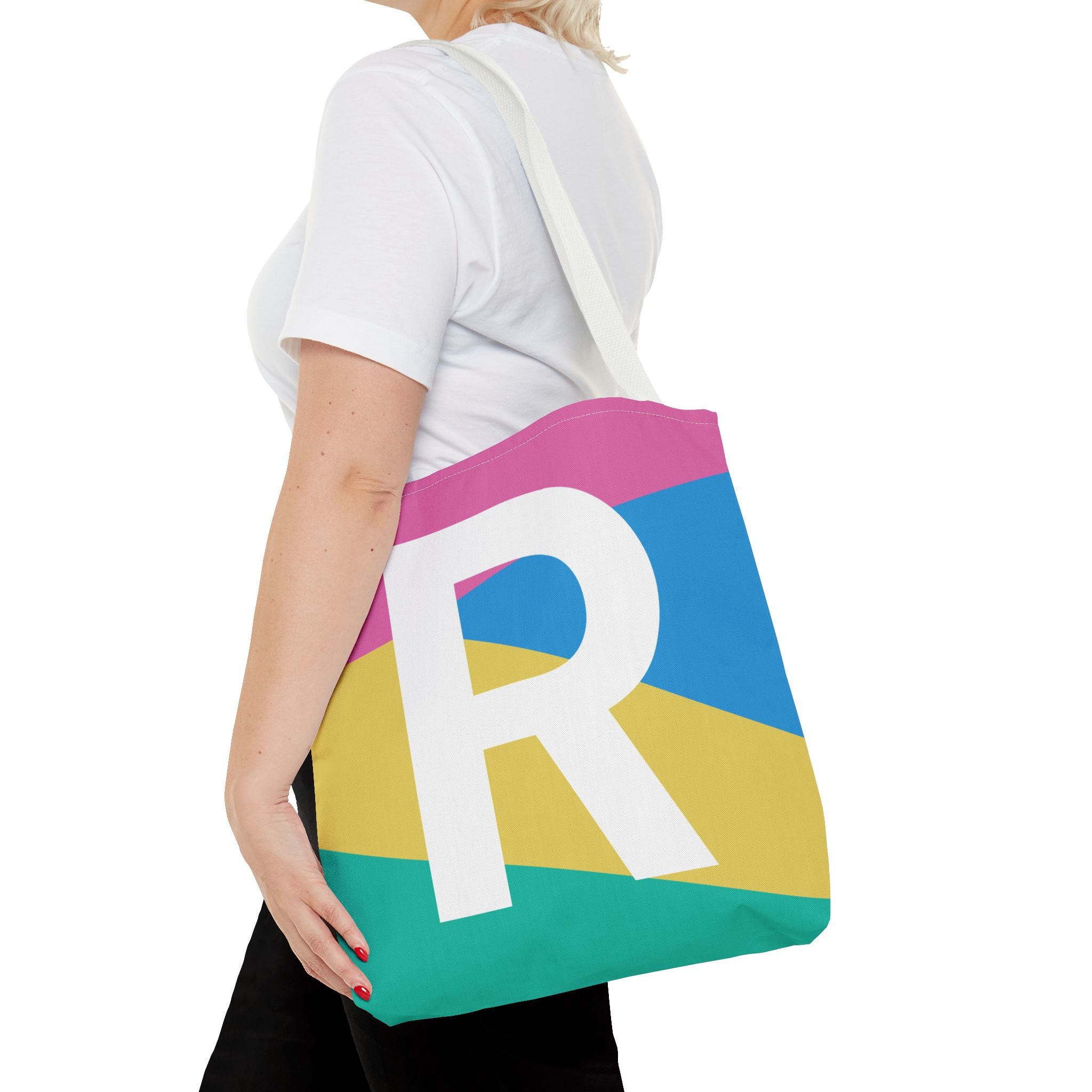 Monogram 'R' Colorblock Tote Bag — Personalized Initial R Shoulder Tote