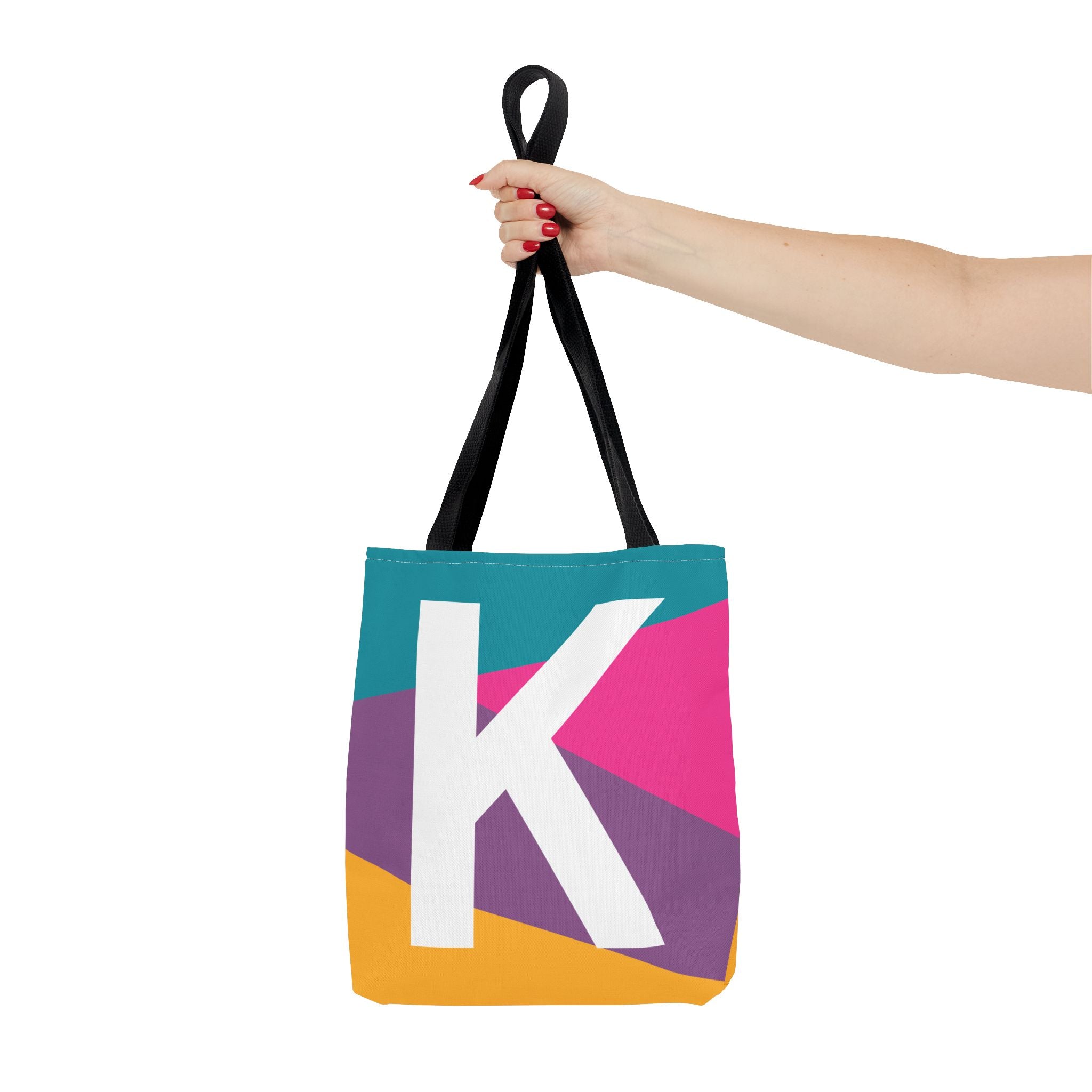 Monogram 'K' Colorblock Tote Bag — Personalized Initial K Shoulder Tote