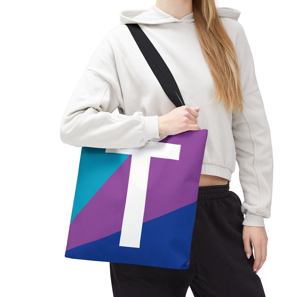 Monogram 'T' Colorblock Tote Bag — Personalized Initial T Shoulder Tote