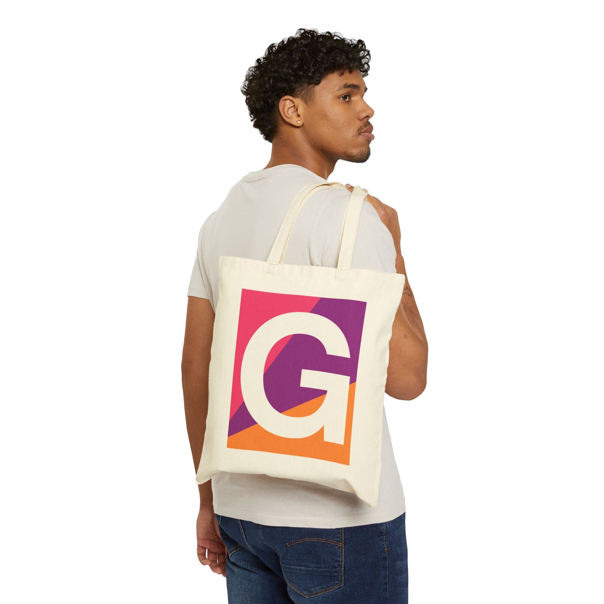 Initial G Colorblock Canvas Tote Bag — Monogram Letter G Reusable Grocery Tote