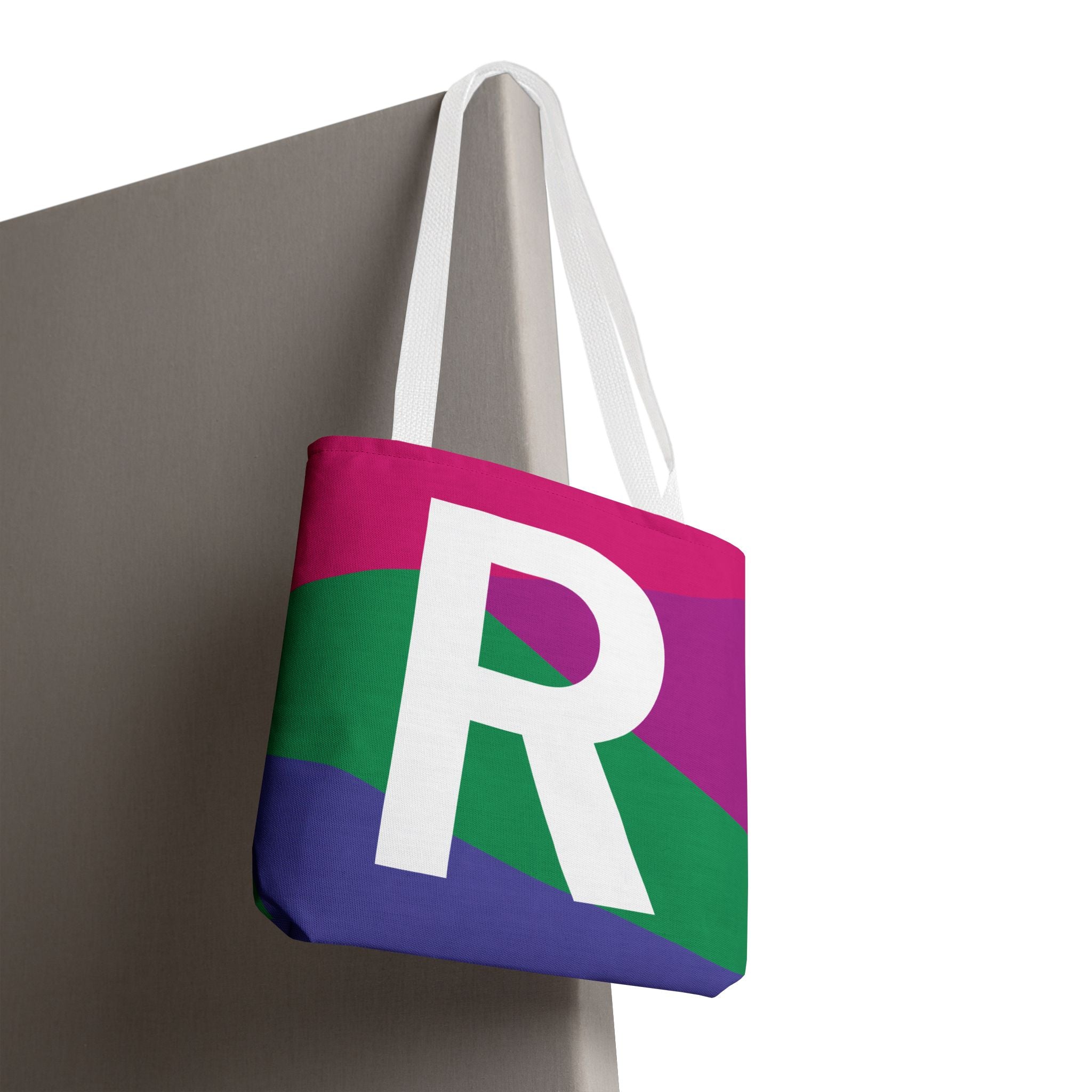 Monogram 'R' Colorblock Tote Bag — Personalized Initial R Shoulder Tote