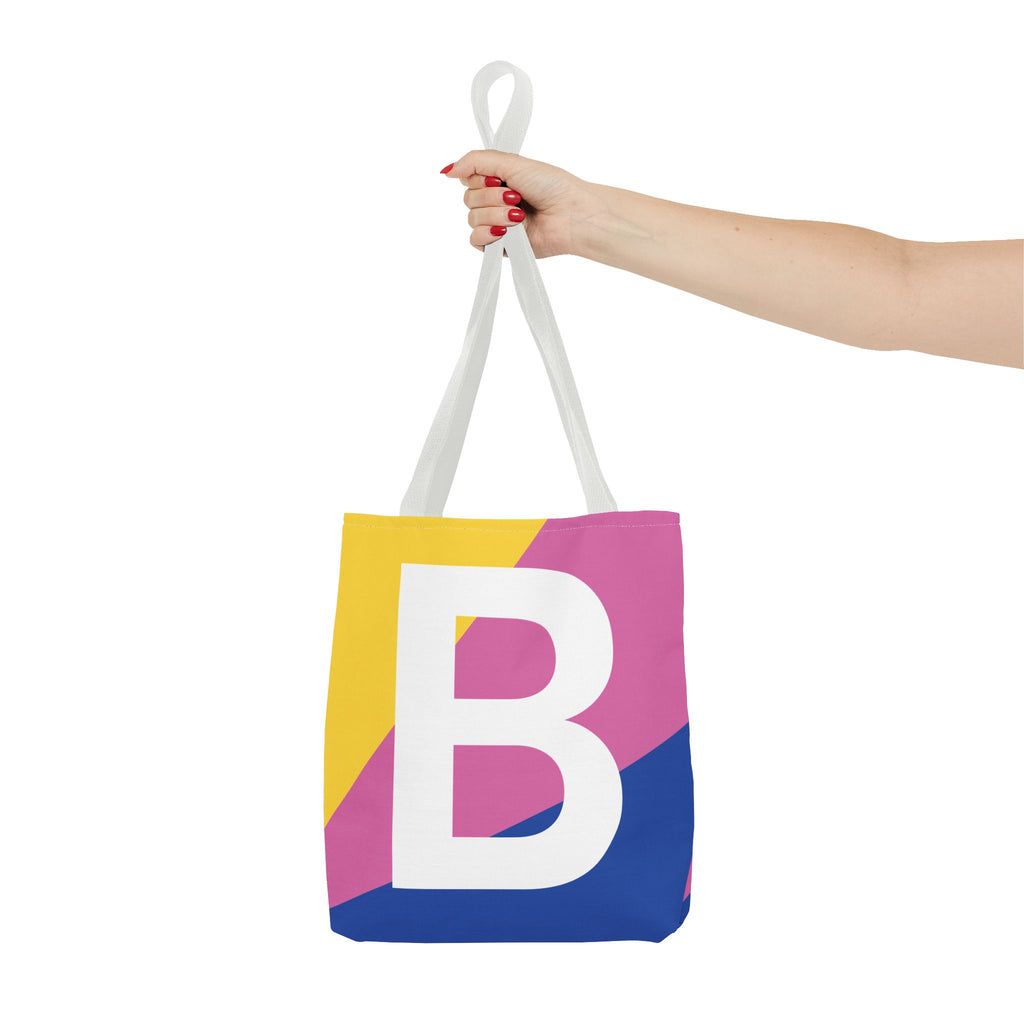 Monogram 'B' Colorblock Tote Bag — Personalized Initial B Shoulder Tote