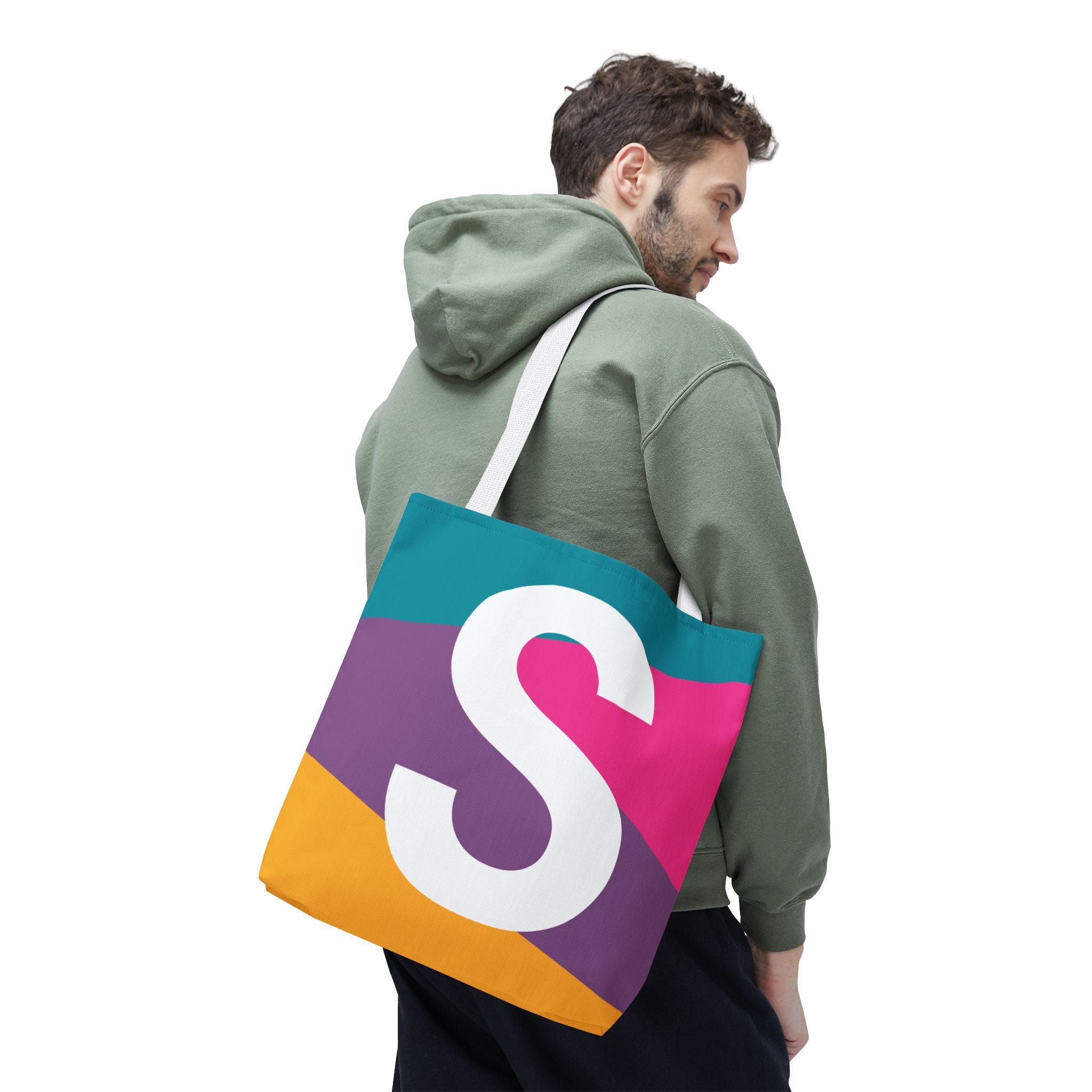 Monogram 'S' Colorblock Tote Bag — Personalized Initial S Shoulder Tote
