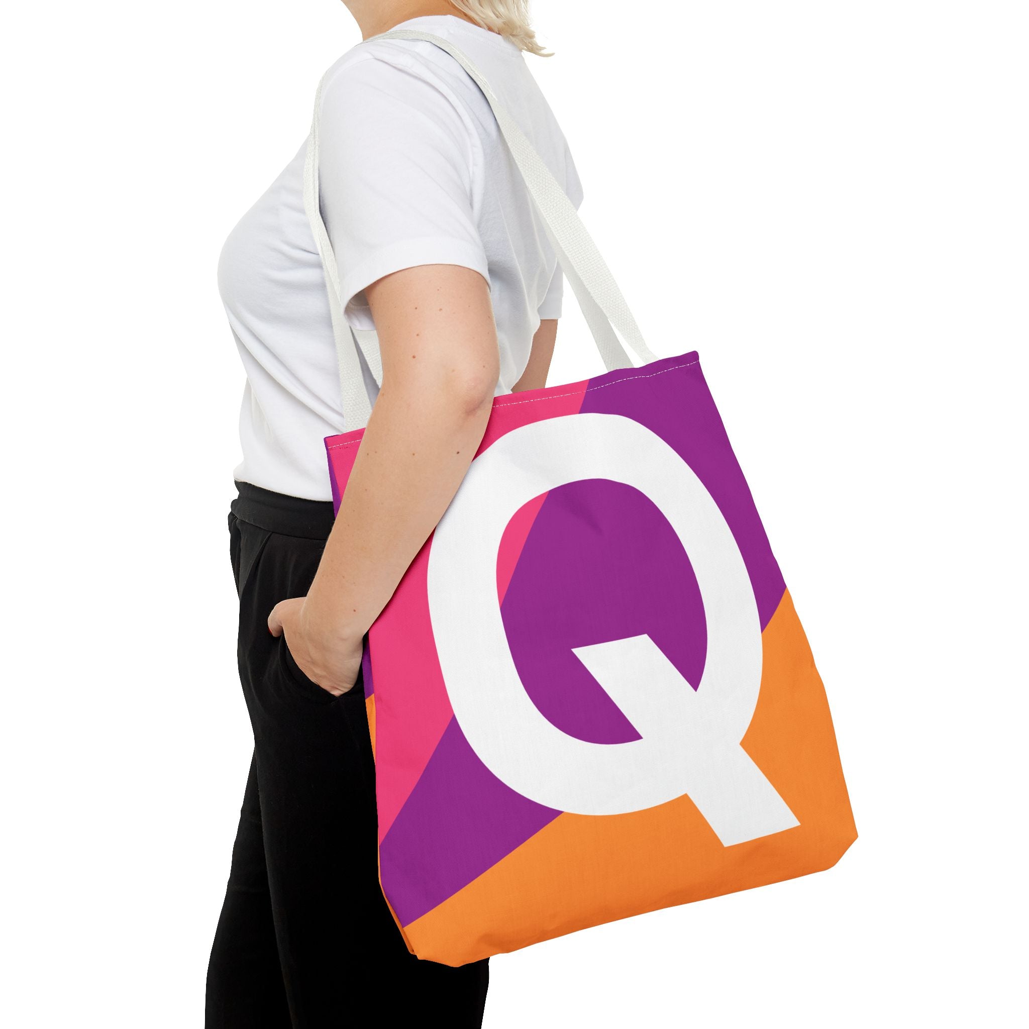 Monogram 'Q' Colorblock Tote Bag — Personalized Initial Q Shoulder Tote