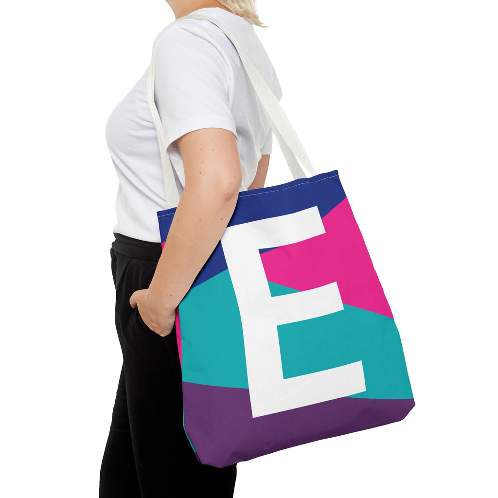 Monogram 'E' Colorblock Tote Bag — Personalized Initial E Shoulder Tote