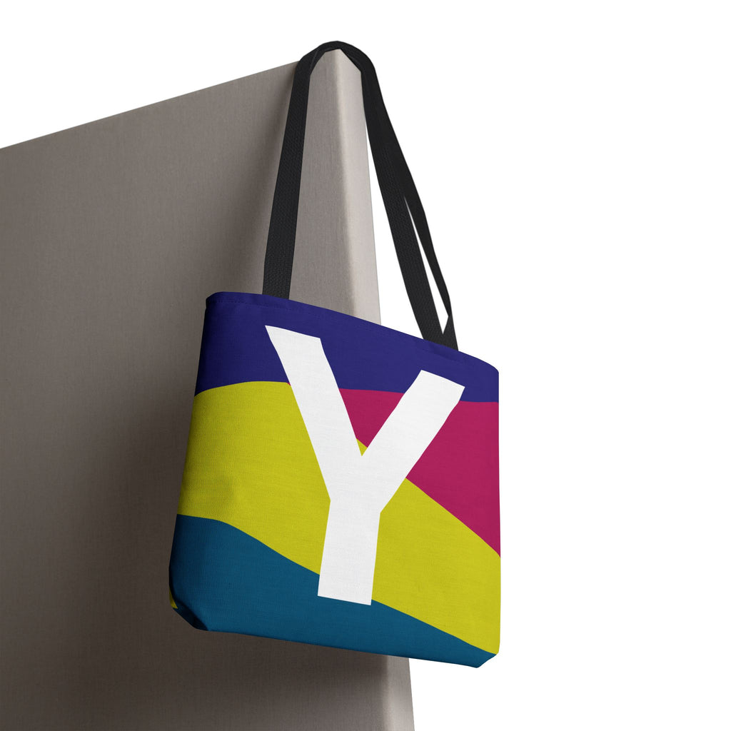 Monogram 'Y' Colorblock Tote Bag — Personalized Initial Y Shoulder Tote