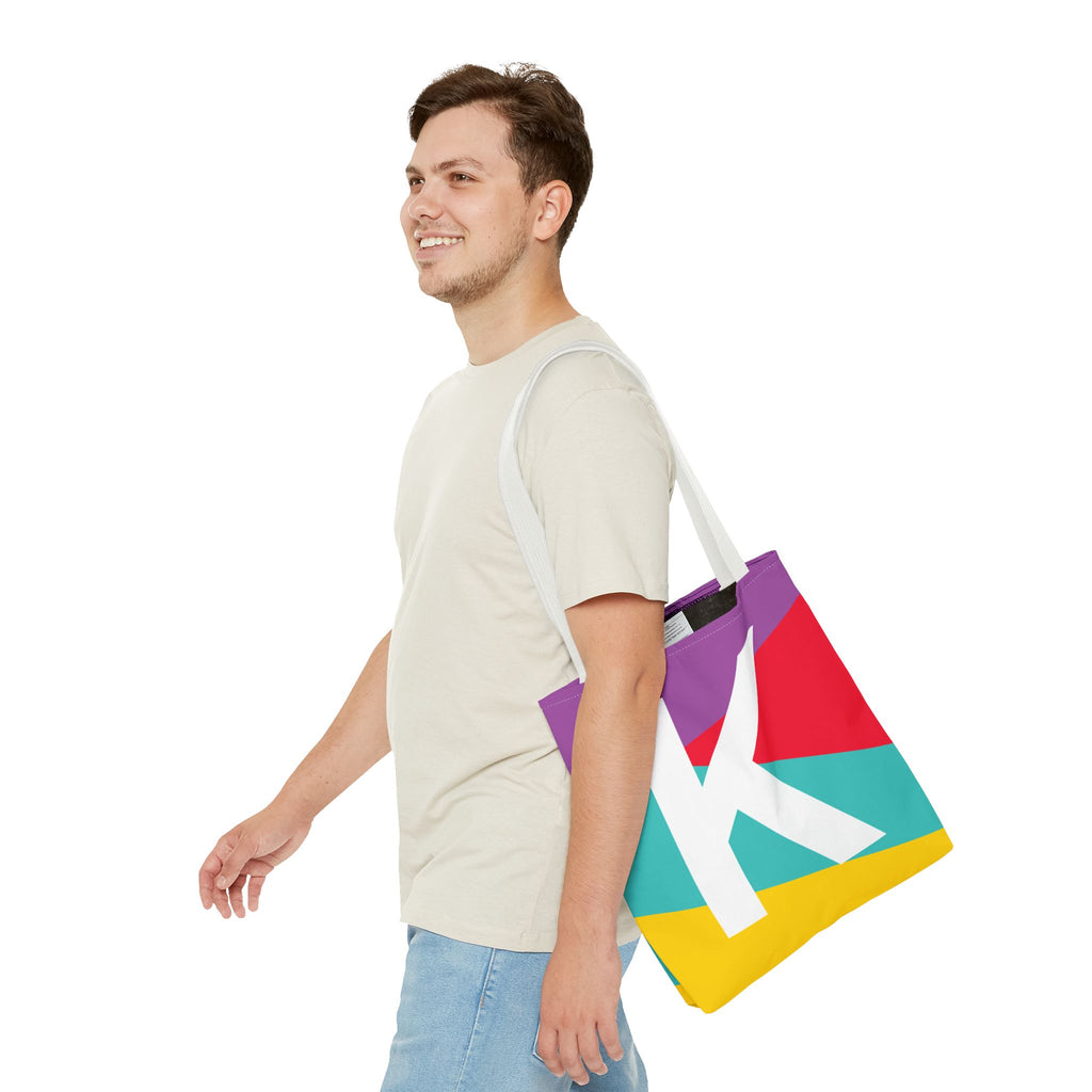 Monogram 'K' Colorblock Tote Bag — Personalized Initial K Shoulder Tote