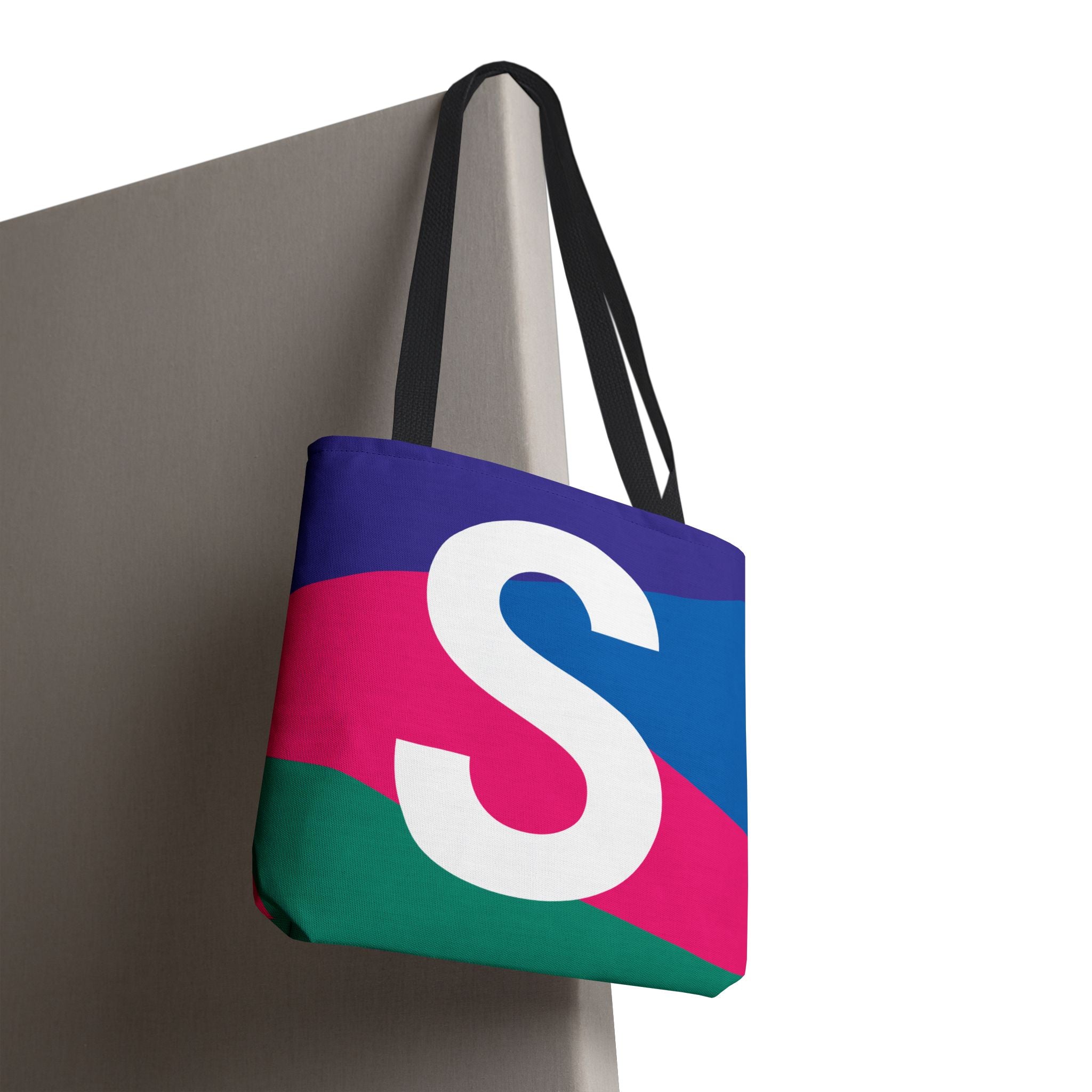 Monogram 'S' Colorblock Tote Bag — Personalized Initial S Shoulder Tote