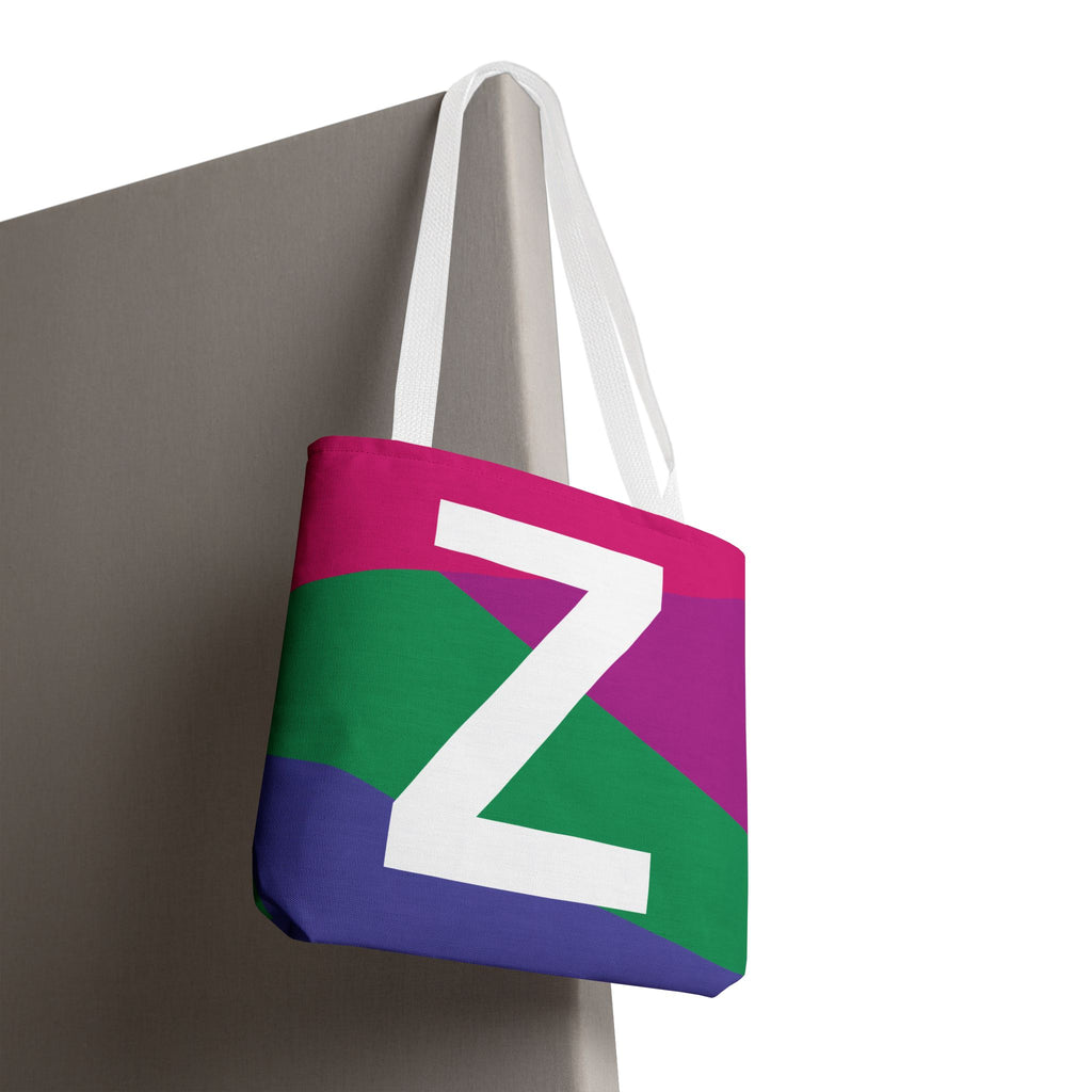 Monogram 'Z' Colorblock Tote Bag — Personalized Initial Z Shoulder Tote