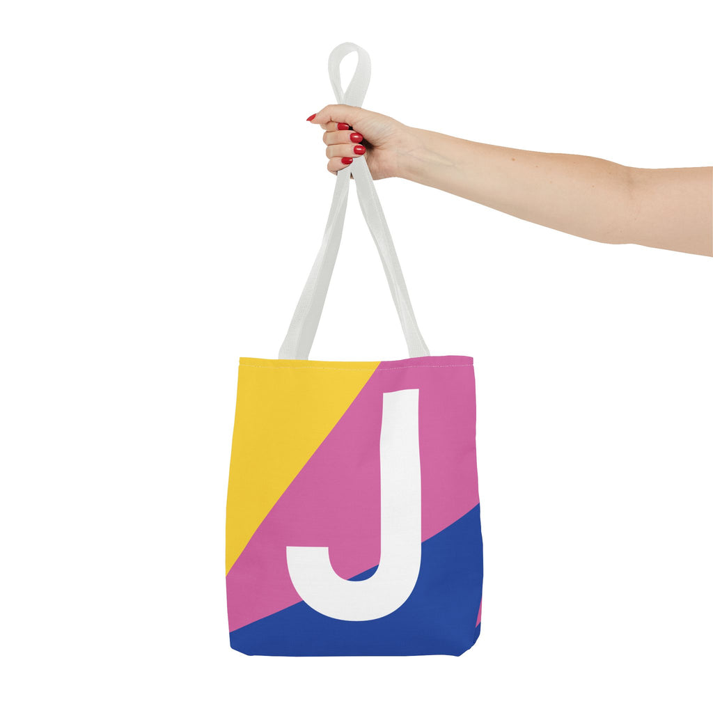 Monogram 'J' Colorblock Tote Bag — Personalized Initial J Shoulder Tote