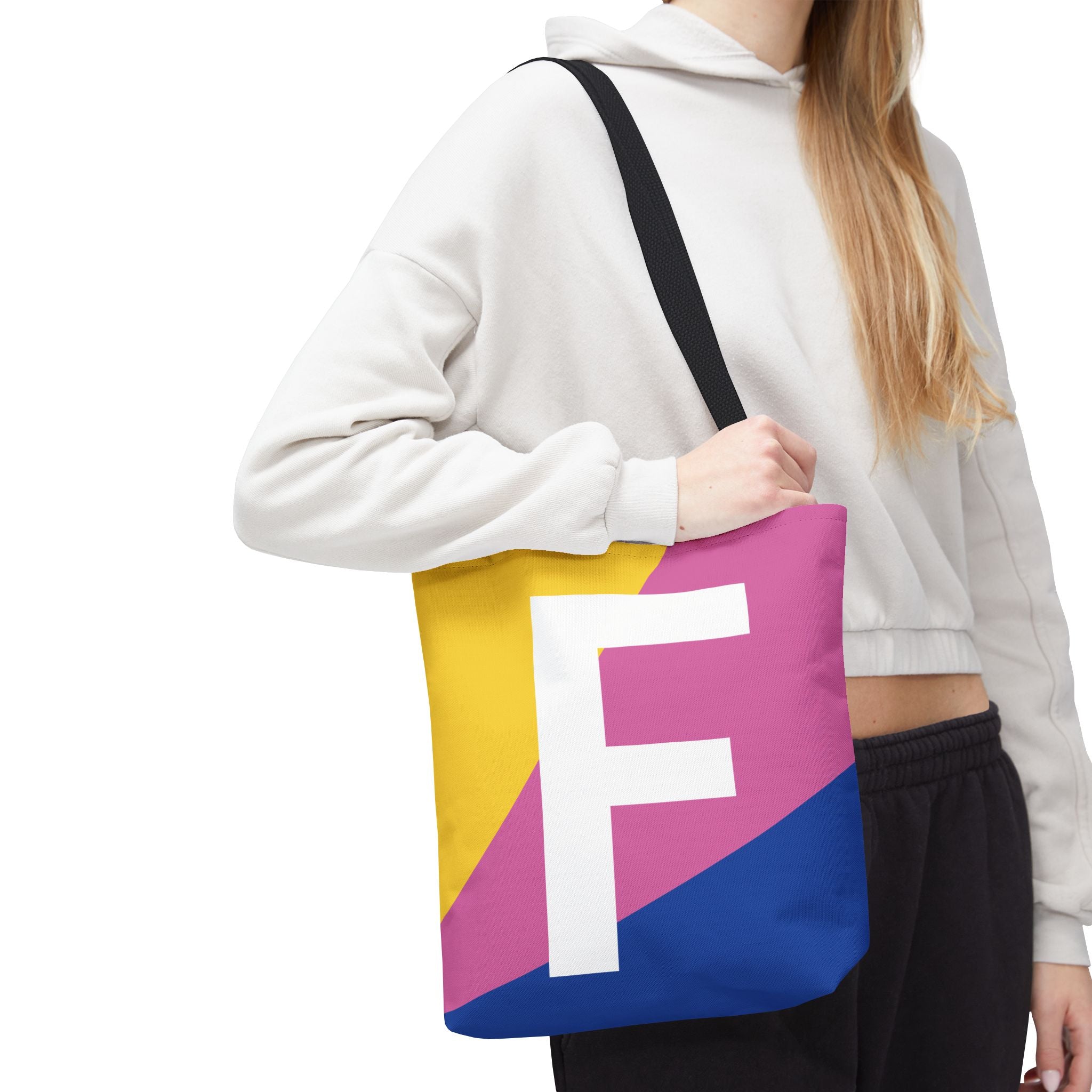 Monogram 'F' Colorblock Tote Bag — Personalized Initial F Shoulder Tote