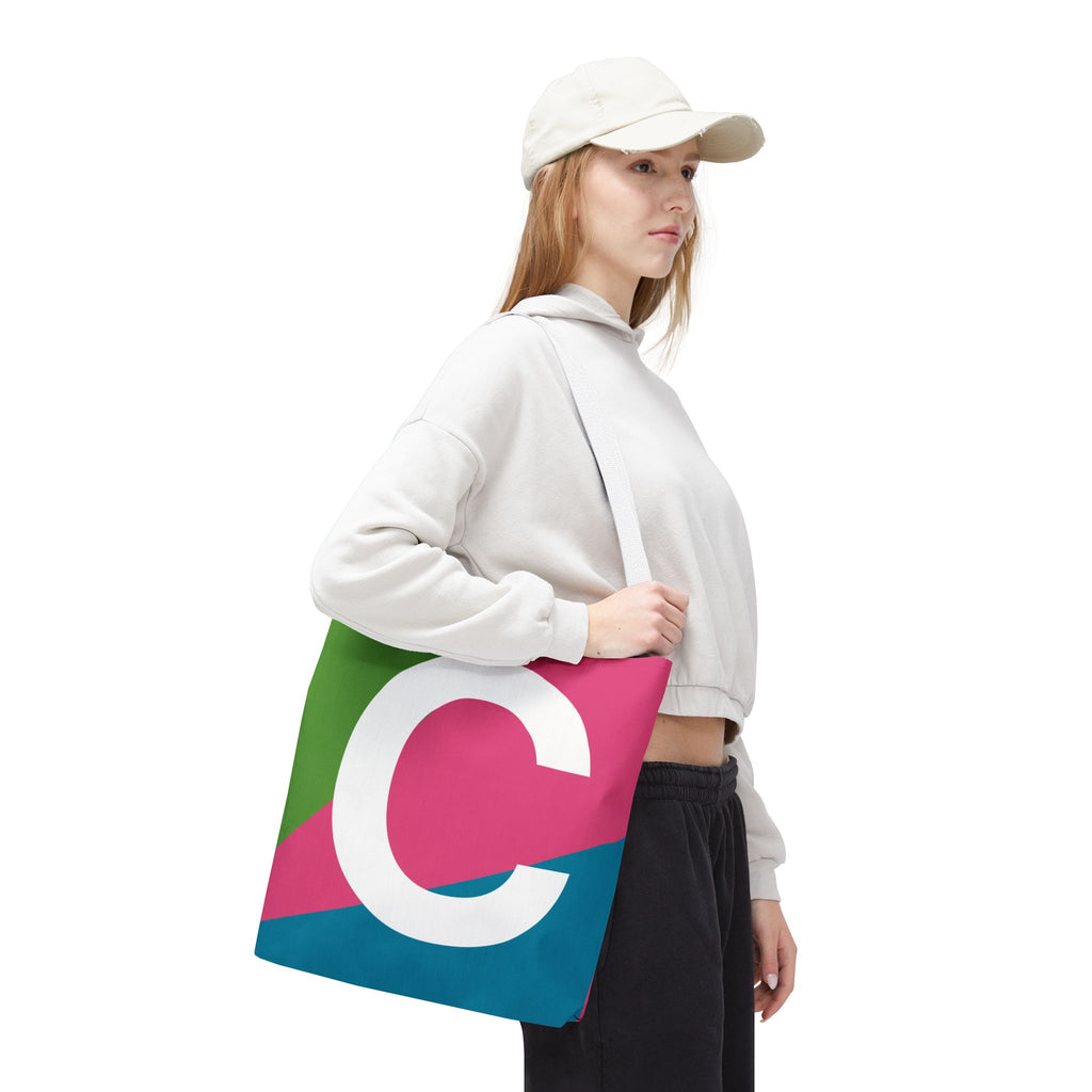 Monogram 'C' Colorblock Tote Bag — Personalized Initial C Shoulder Tote