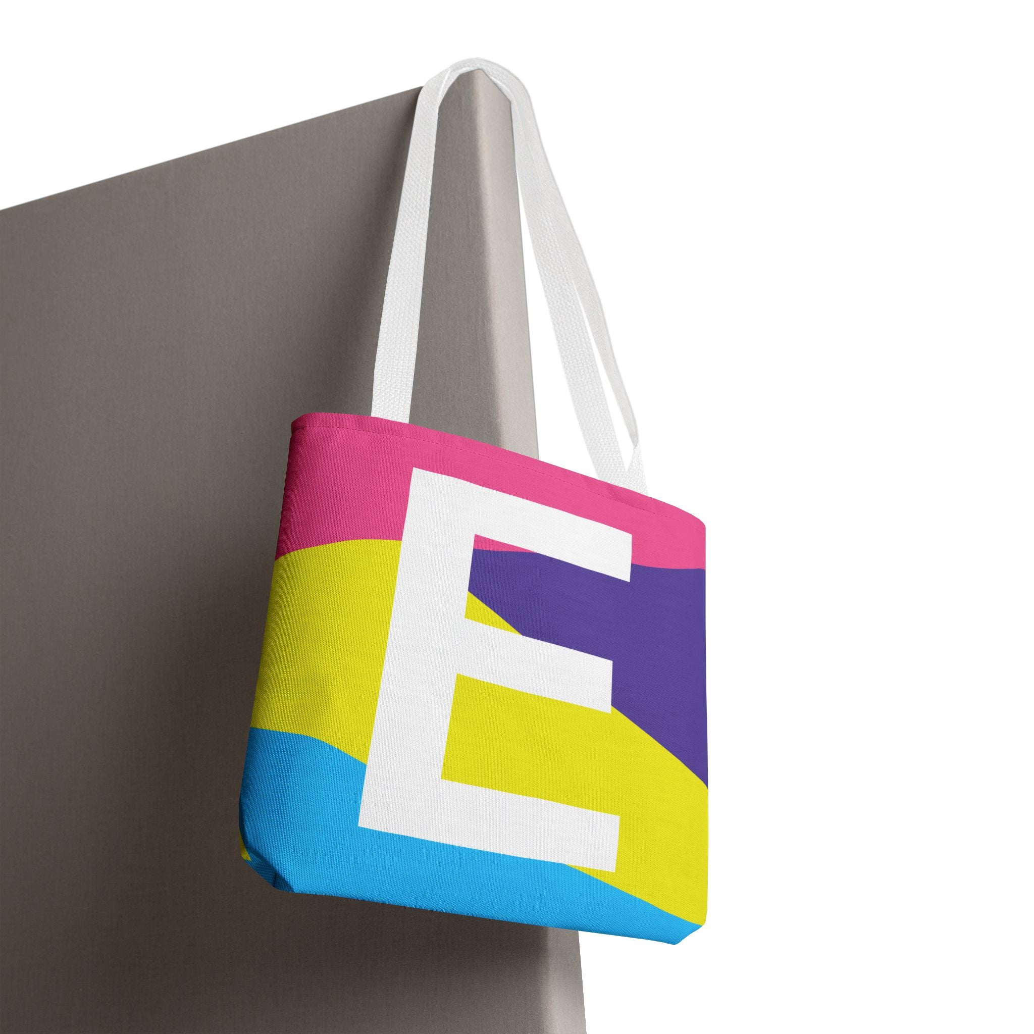 Monogram 'E' Colorblock Tote Bag — Personalized Initial E Shoulder Tote