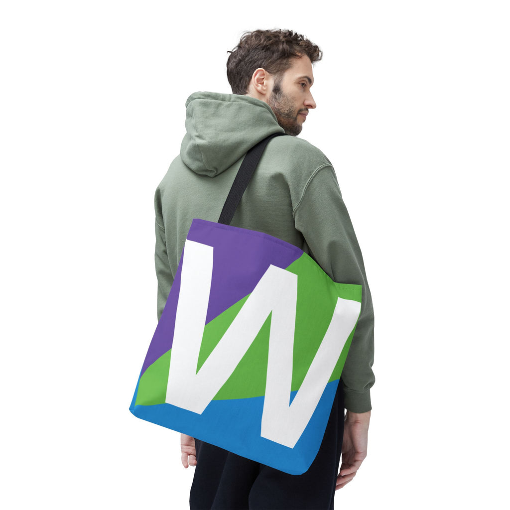 Monogram 'W' Colorblock Tote Bag — Personalized Initial W Shoulder Tote