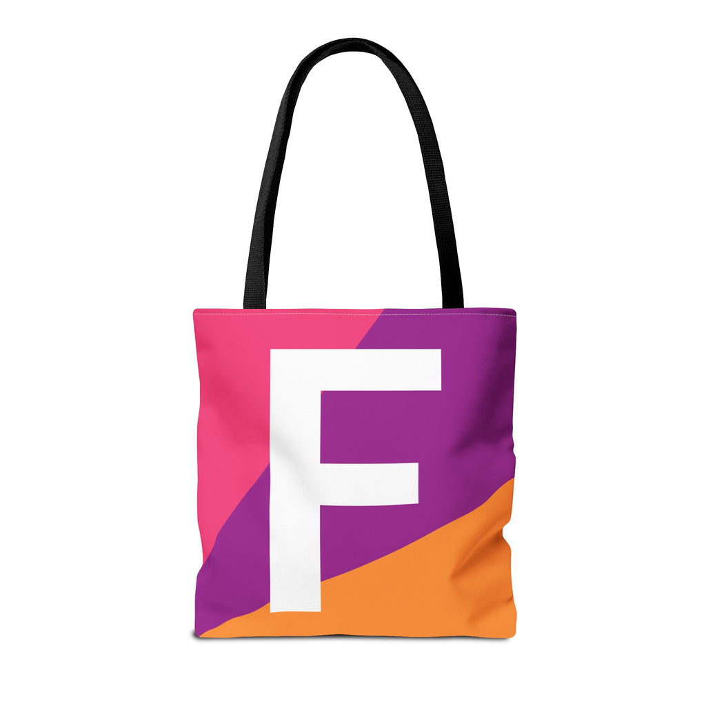 Monogram 'F' Colorblock Tote Bag — Personalized Initial F Shoulder Tote