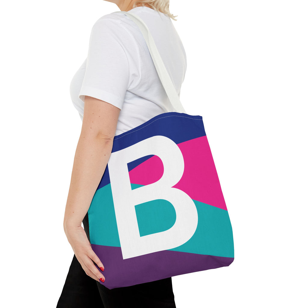 Monogram 'B' Colorblock Tote Bag — Personalized Initial B Shoulder Tote