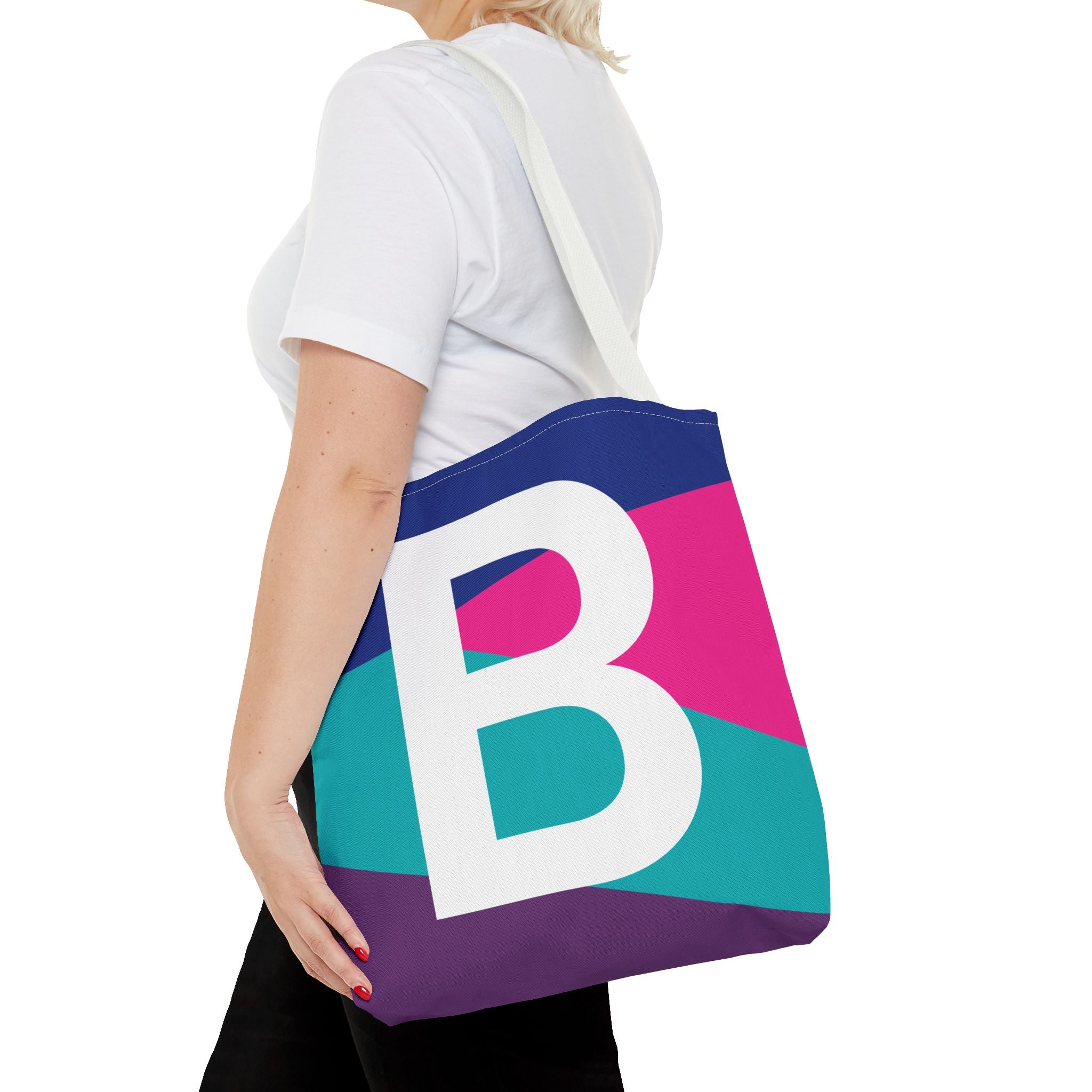 Monogram 'B' Colorblock Tote Bag — Personalized Initial B Shoulder Tote
