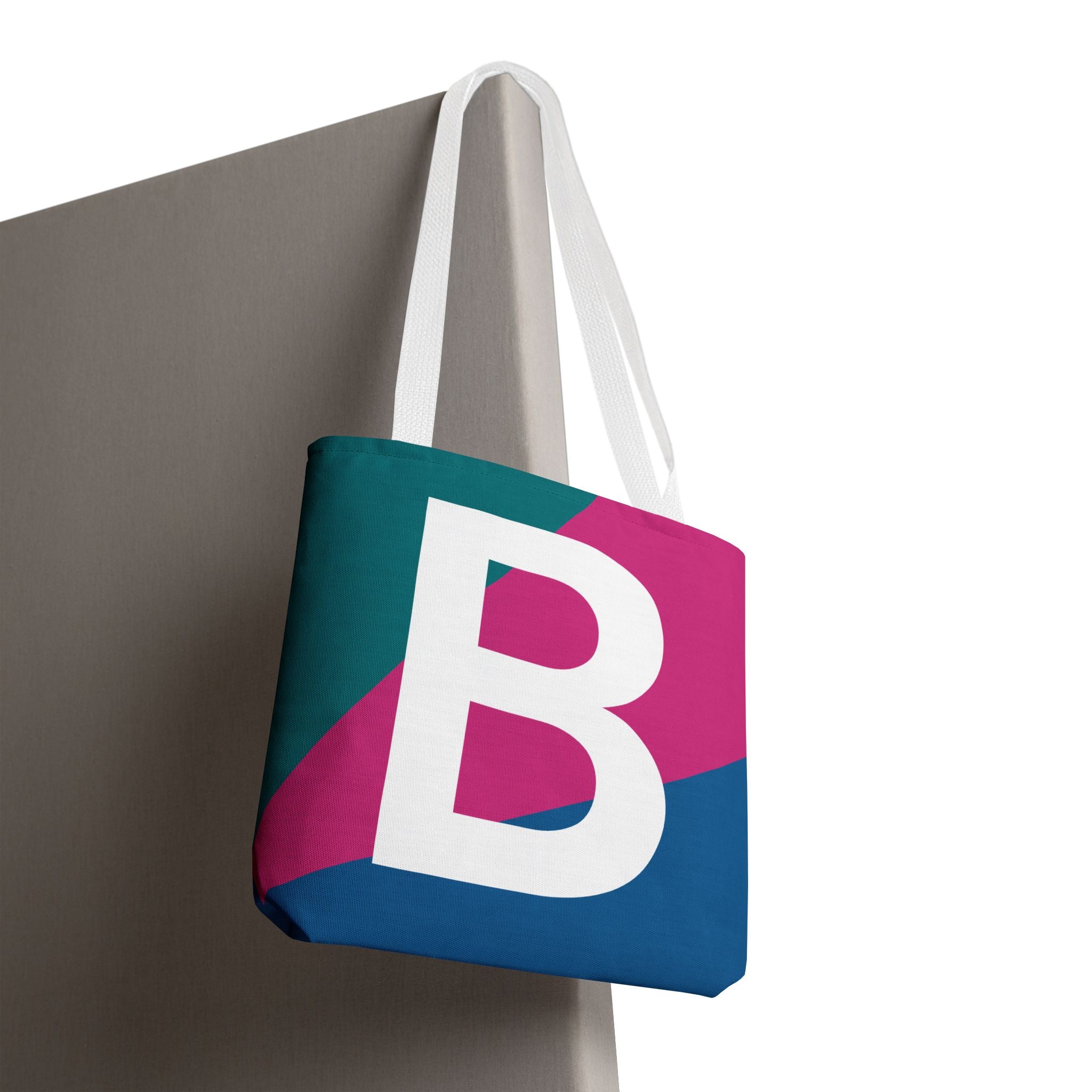 Monogram 'B' Colorblock Tote Bag — Personalized Initial B Shoulder Tote