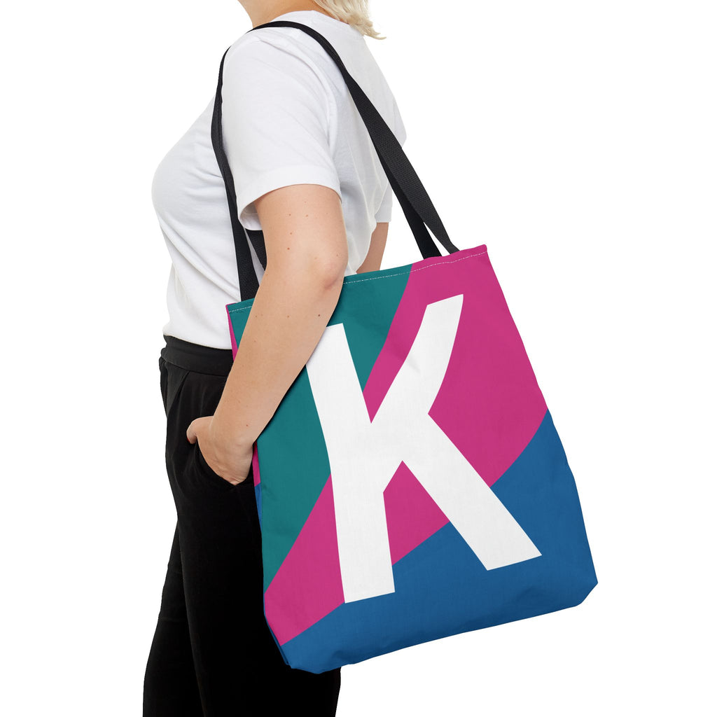 Monogram 'K' Colorblock Tote Bag — Personalized Initial K Shoulder Tote