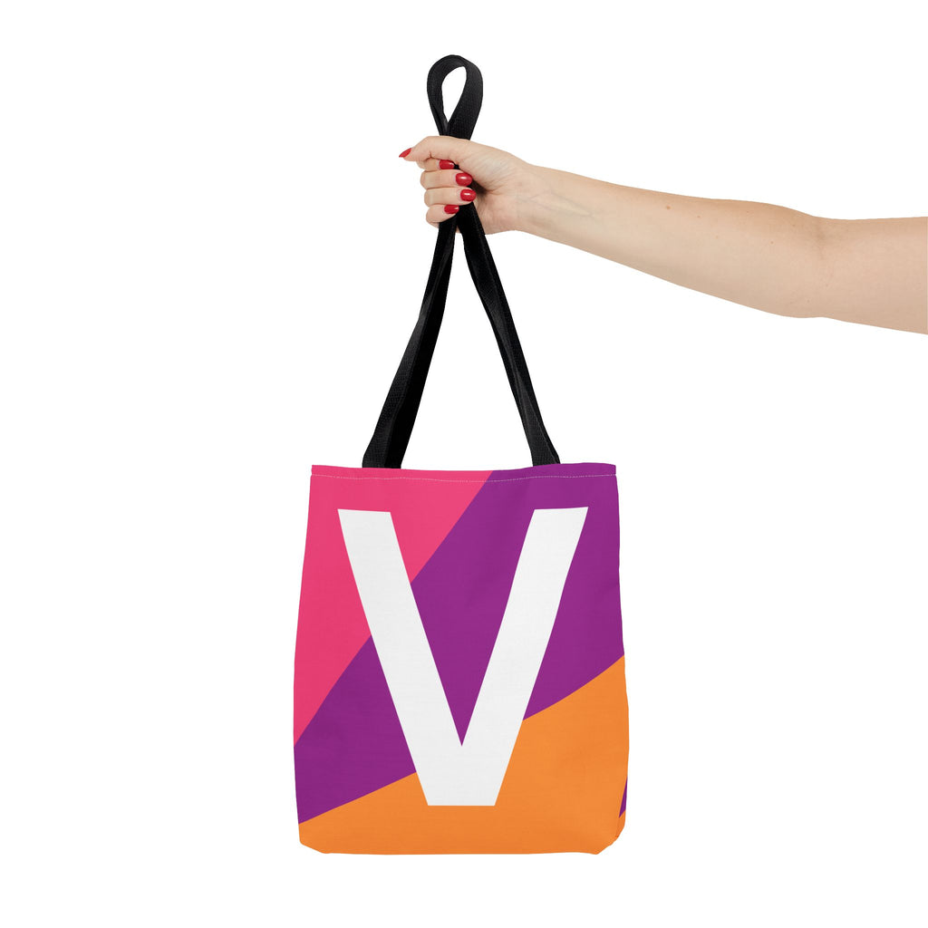 Monogram 'V' Colorblock Tote Bag — Personalized Initial V Shoulder Tote