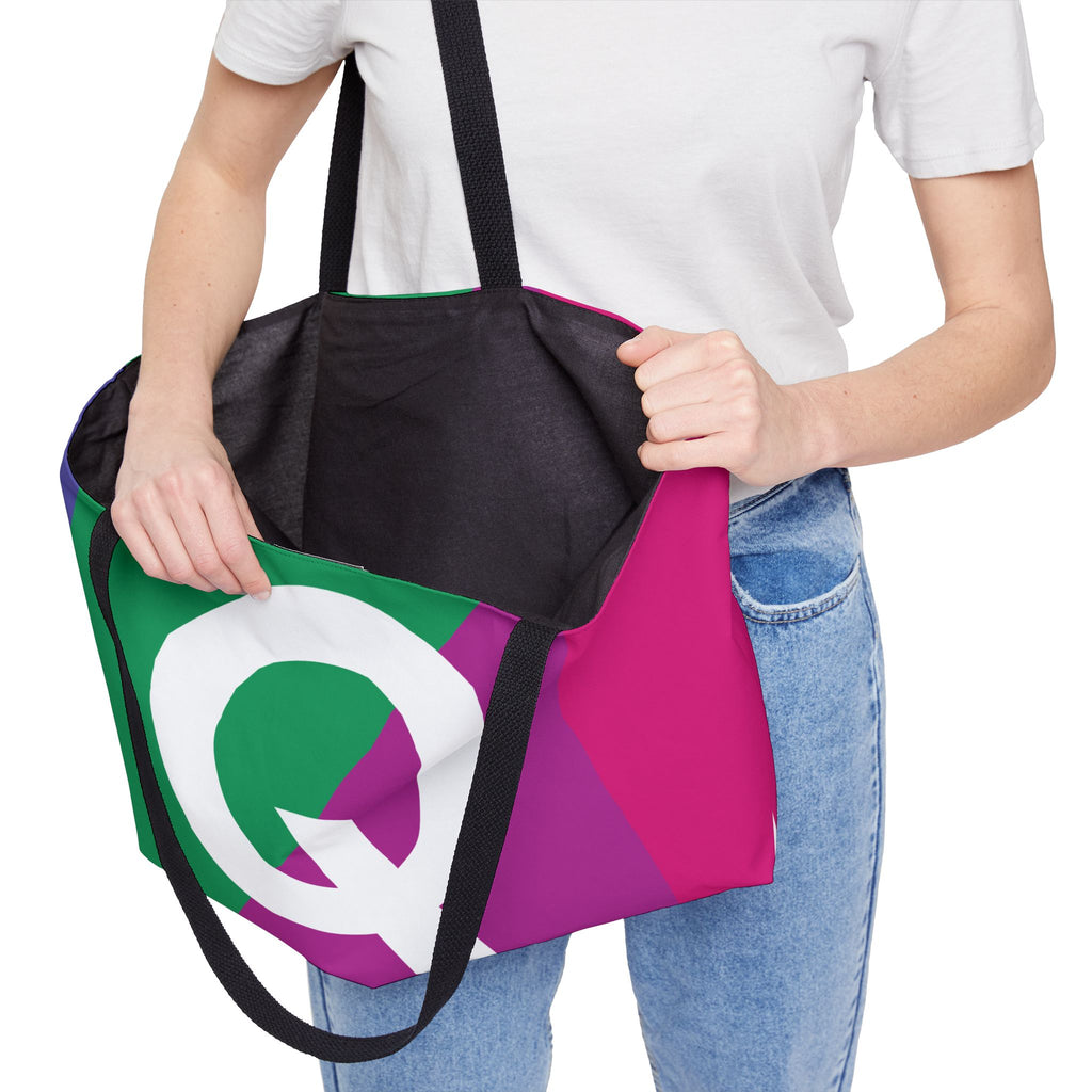 Personalized 'Q' Colorblock Tote Bag — Monogram Weekender Tote