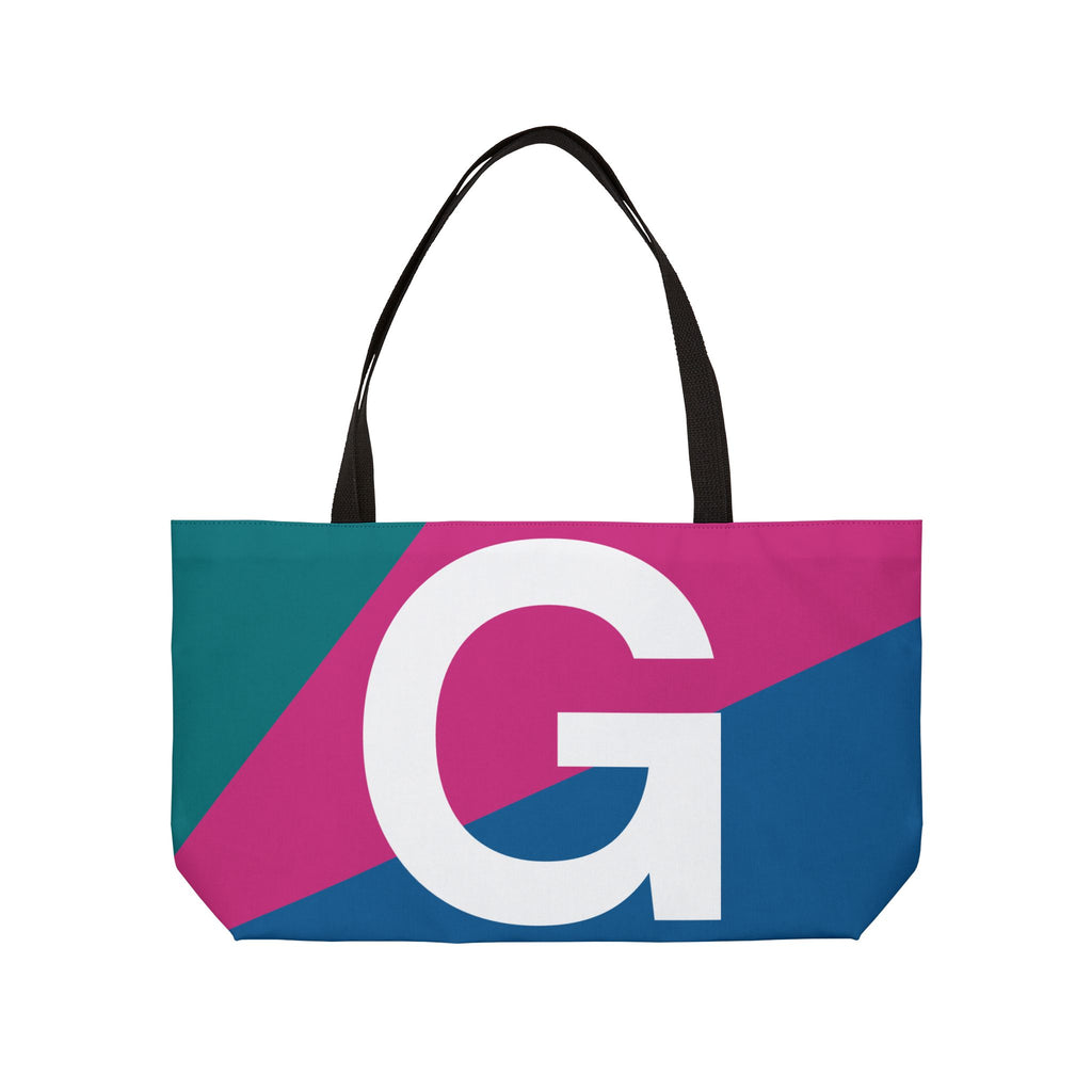 Personalized 'G' Colorblock Tote Bag — Monogram Weekender Tote