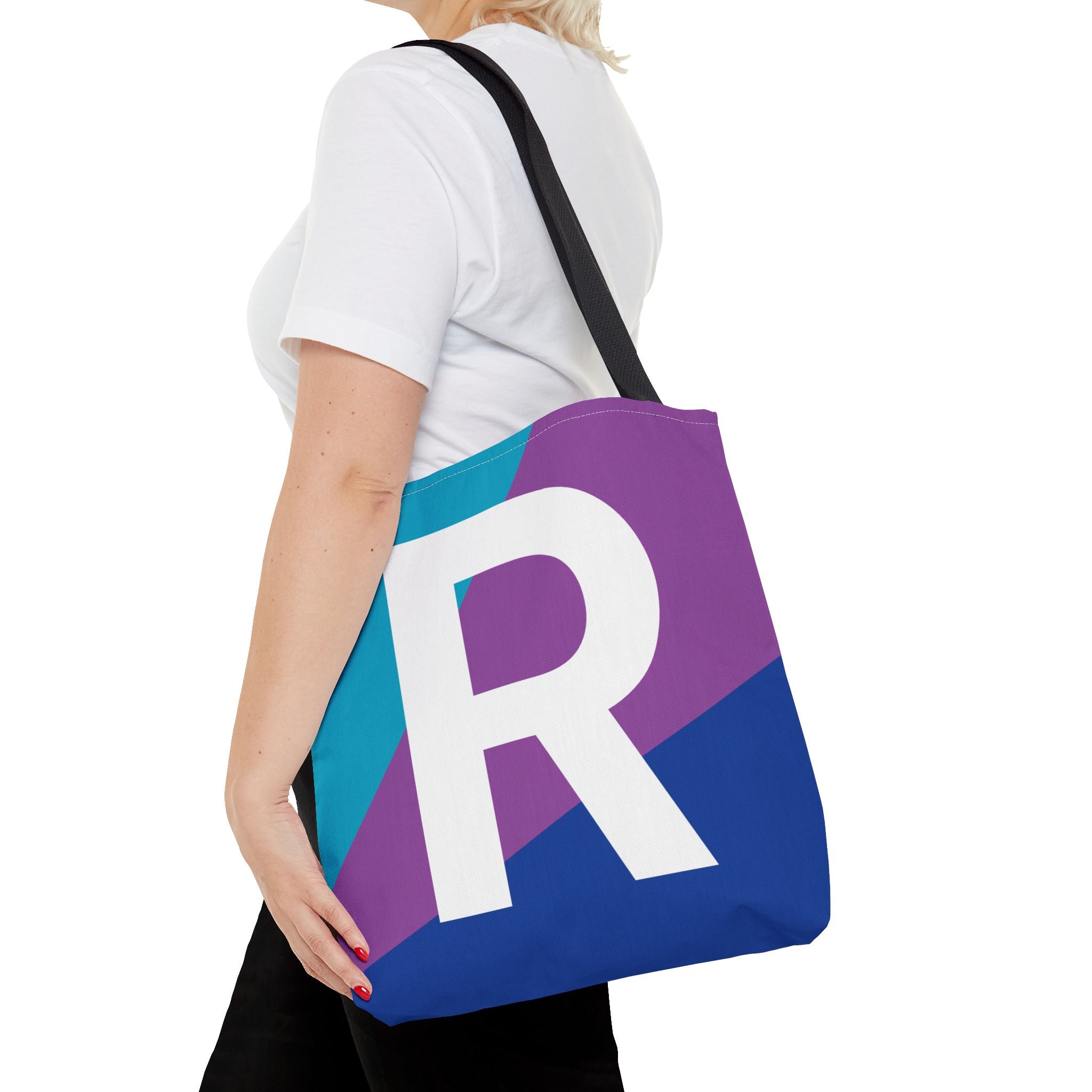 Monogram 'R' Colorblock Tote Bag — Personalized Initial R Shoulder Tote