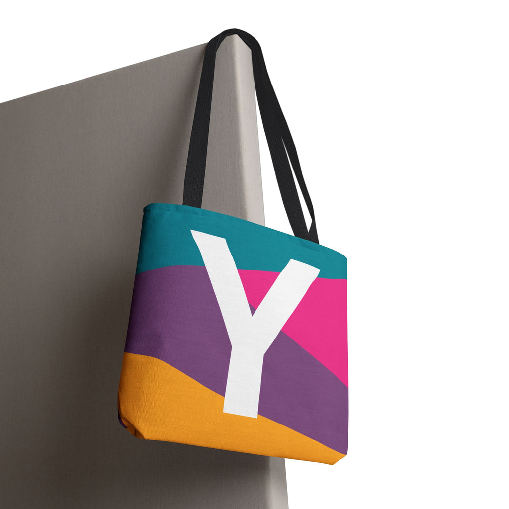 Monogram 'Y' Colorblock Tote Bag — Personalized Initial Y Shoulder Tote