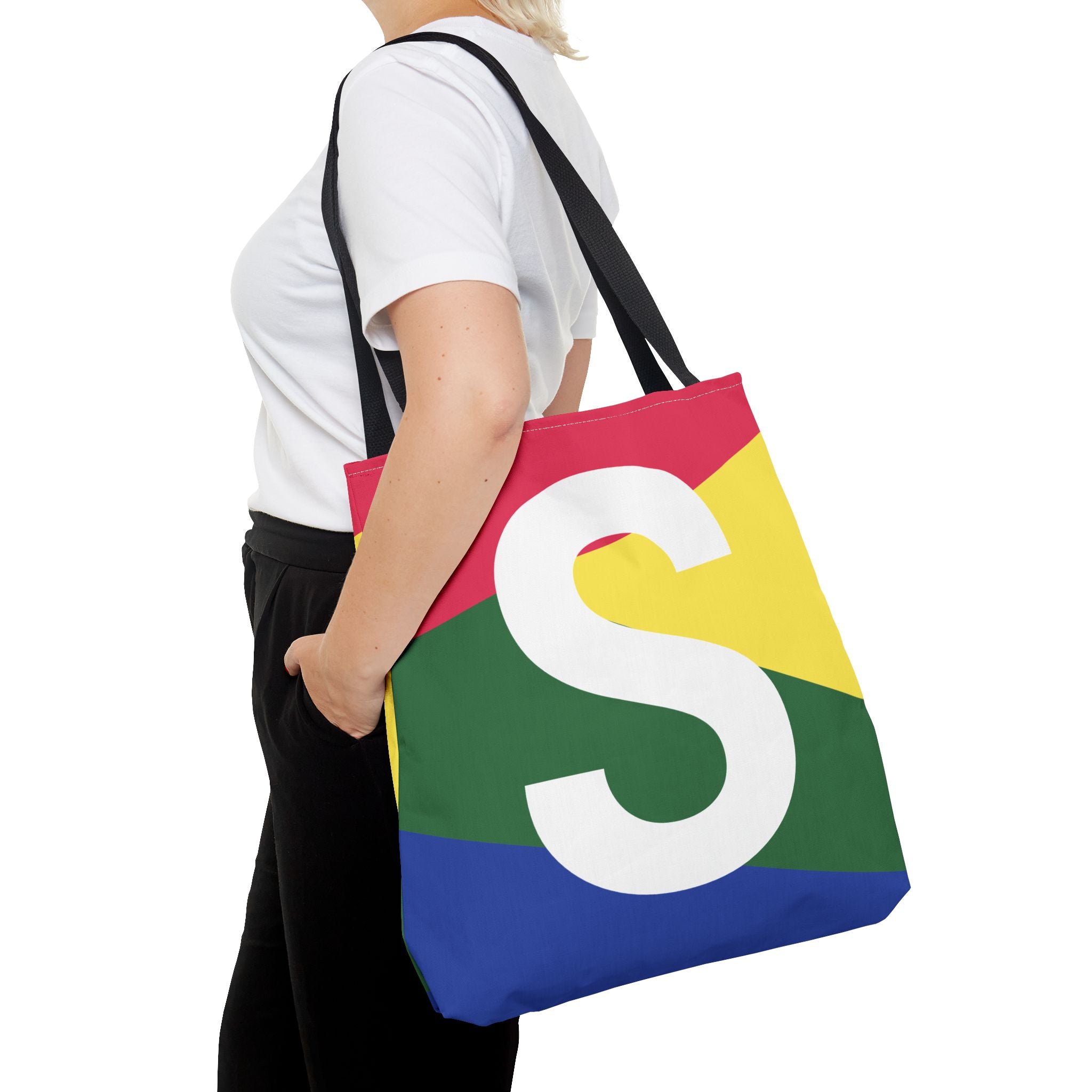 Monogram 'S' Colorblock Tote Bag — Personalized Initial S Shoulder Tote