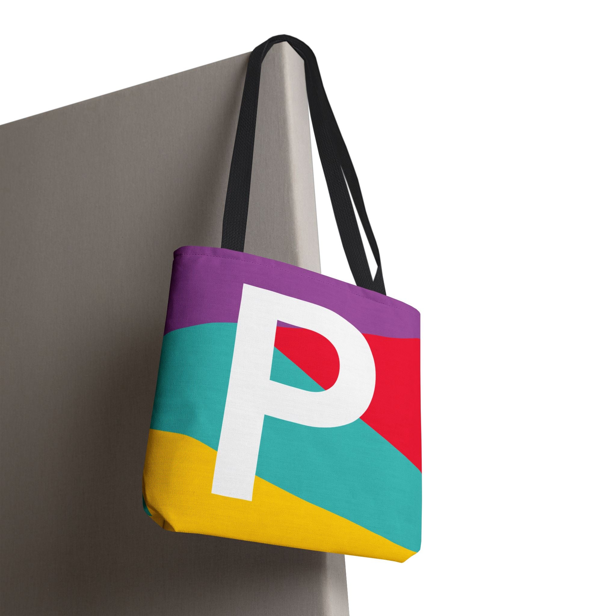 Monogram 'P' Colorblock Tote Bag — Personalized Initial P Shoulder Tote
