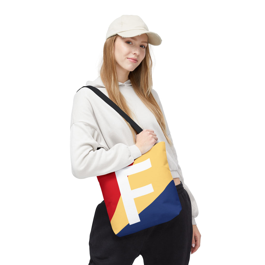 Monogram 'F' Colorblock Tote Bag — Personalized Initial F Shoulder Tote
