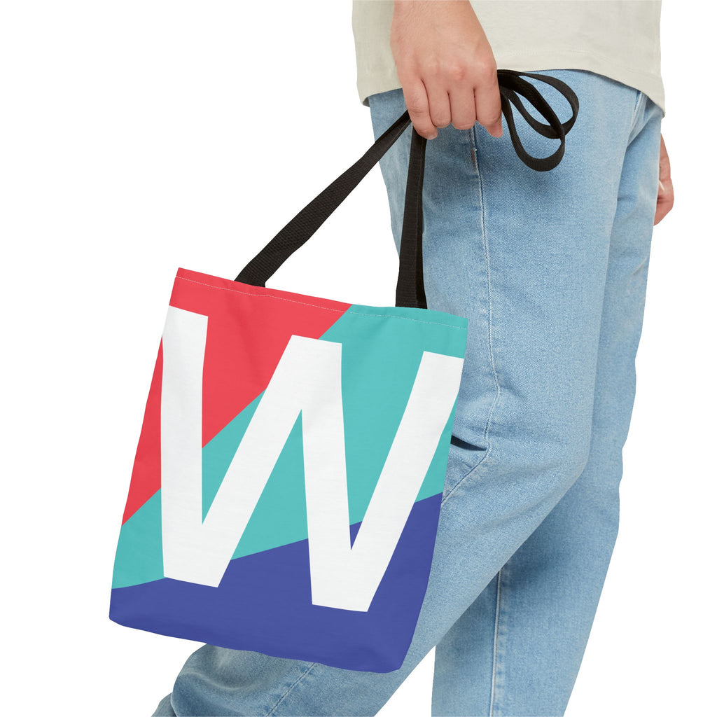 Monogram 'W' Colorblock Tote Bag — Personalized Initial W Shoulder Tote