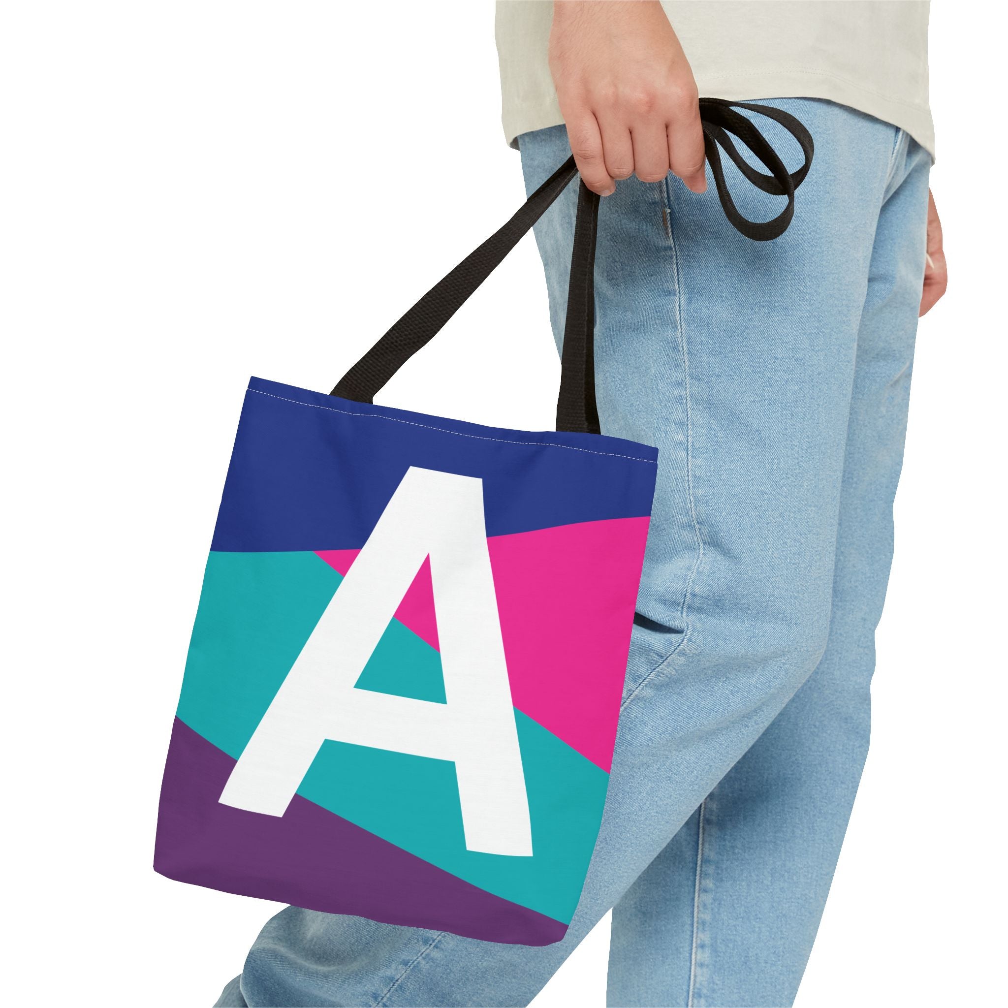 Monogram 'A' Colorblock Tote Bag — Personalized Initial A Shoulder Tote
