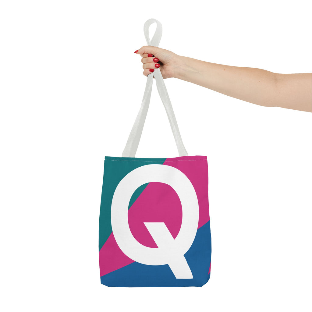 Monogram 'Q' Colorblock Tote Bag — Personalized Initial Q Shoulder Tote